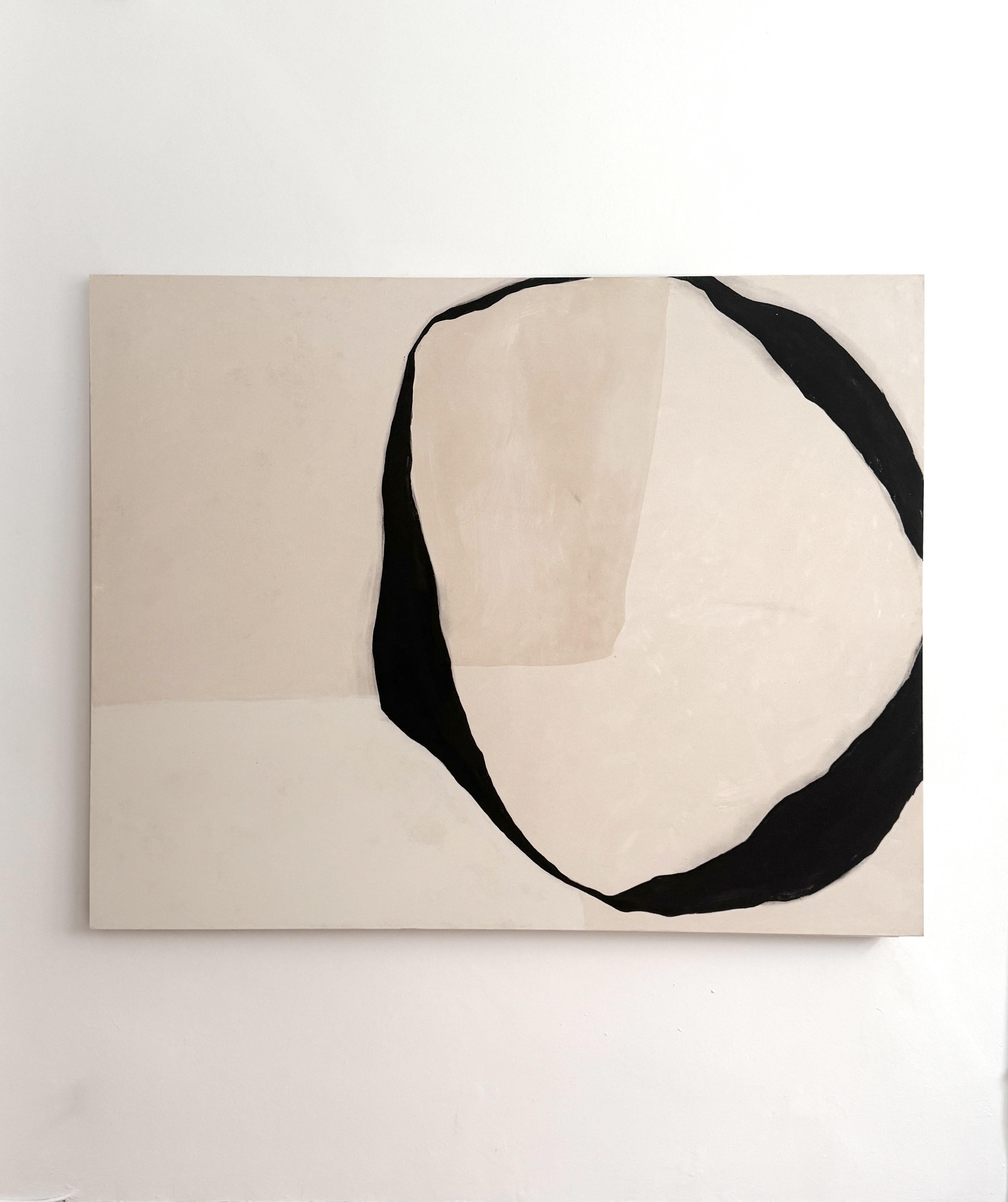 ASTRACT Big Circle Painting textile de l'artiste espagnole Alicia Gimeno Black en vente 1