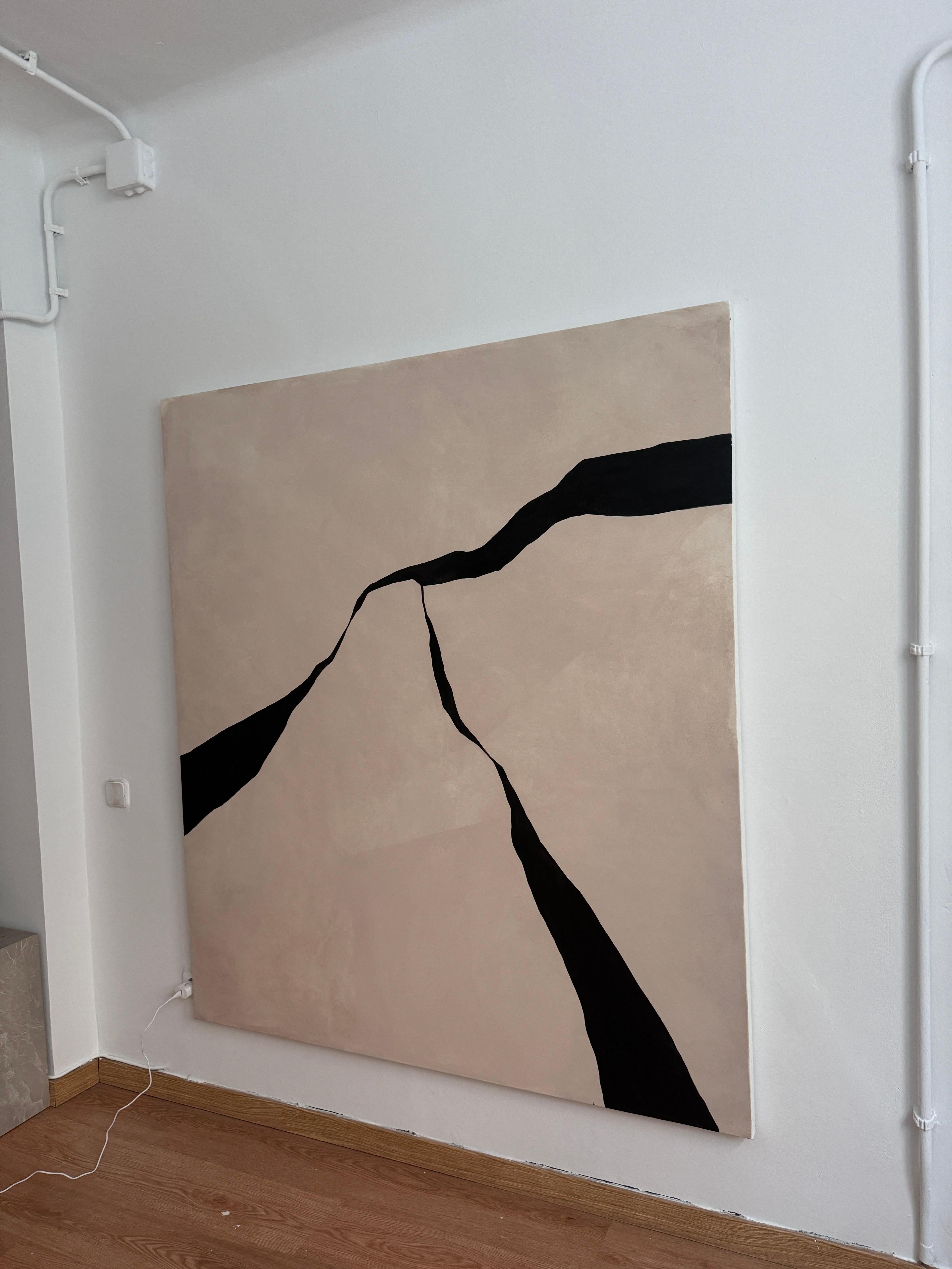 ABSTRACT Big Size Minimalism Painting Textil Spanish Artist Alicia Gimeno Black For Sale 3