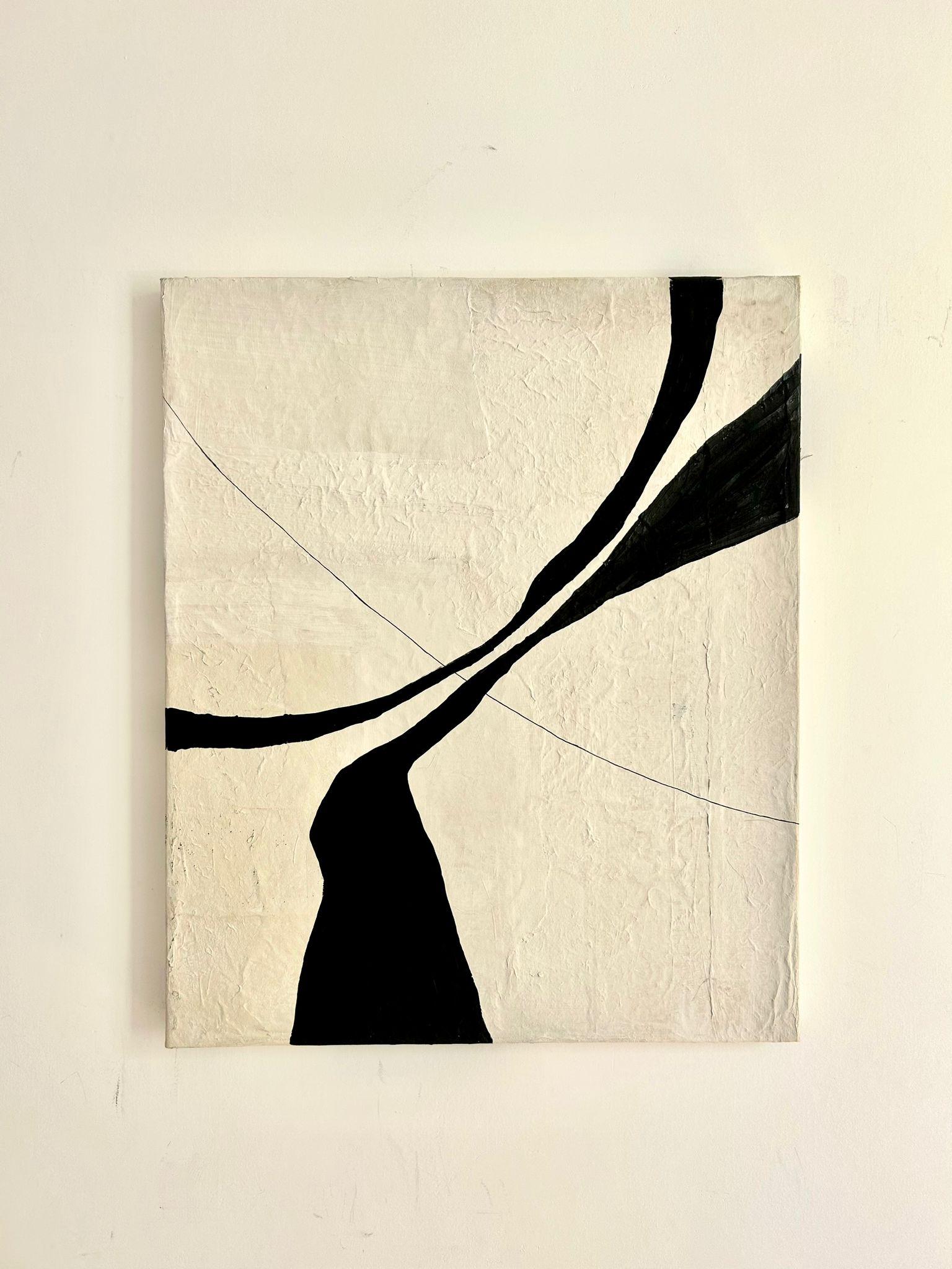 ABSTRACT. Quadro in bianco e nero dell'artista spagnolo minimal Untitled 2023 - Painting di Alicia Gimeno