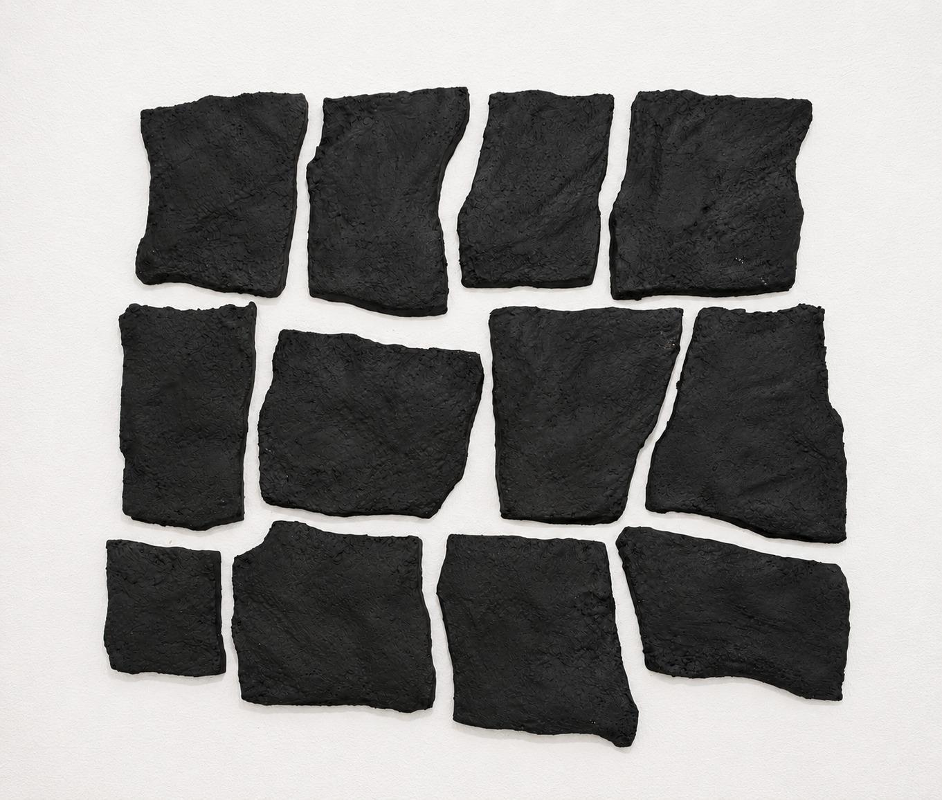 Abstract Black Brutalist Wall Sculpture in Mortar, Wood Pigments Alicia Gimeno