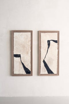 ABSTRACT Diptych Minimalist Handmade Paper Black Sand Tones by Alicia Gimeno