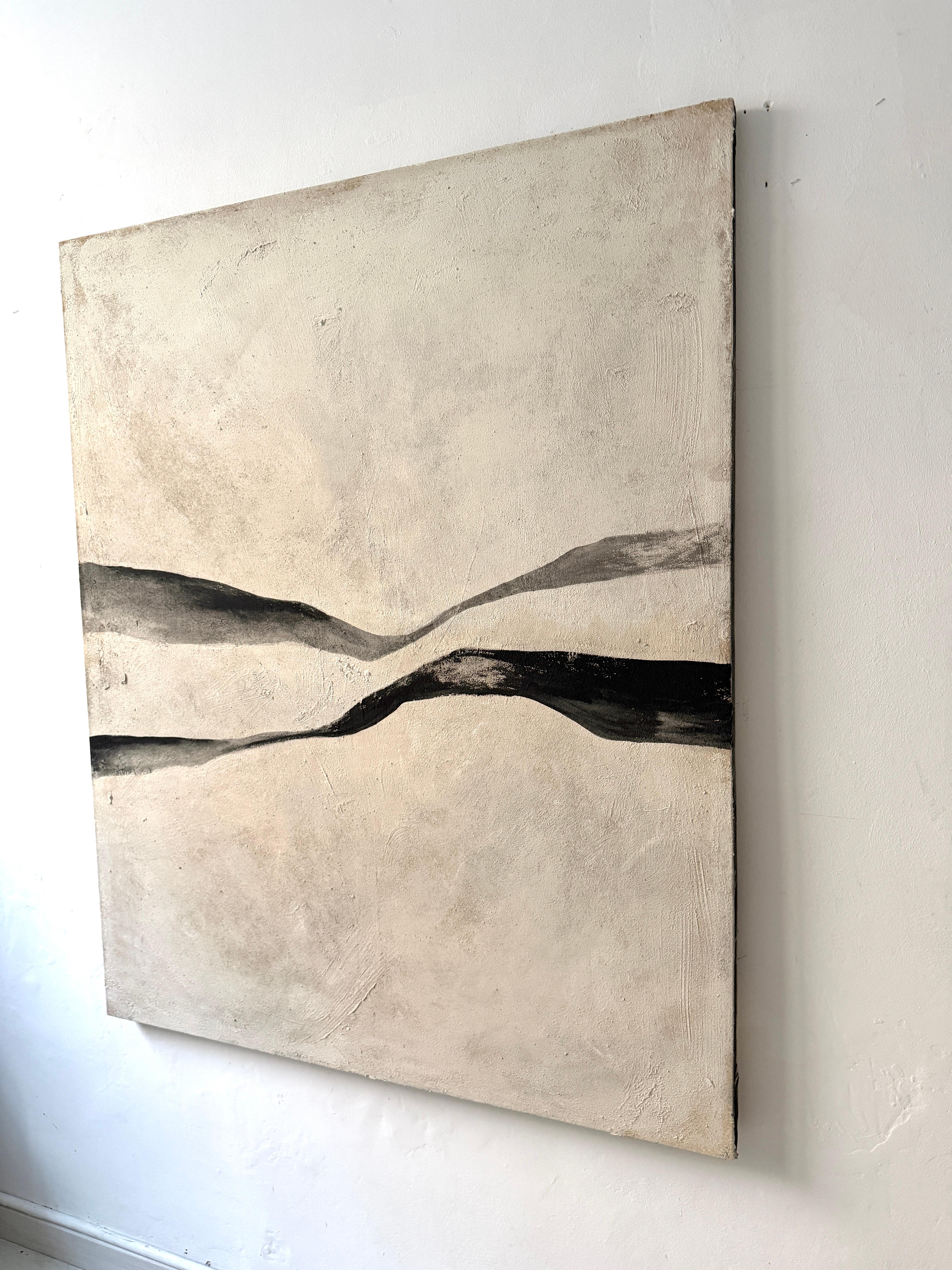 Minimalist Abstract Painting with Black Linear Forms by Alicia Gimeno 2025 For Sale 5