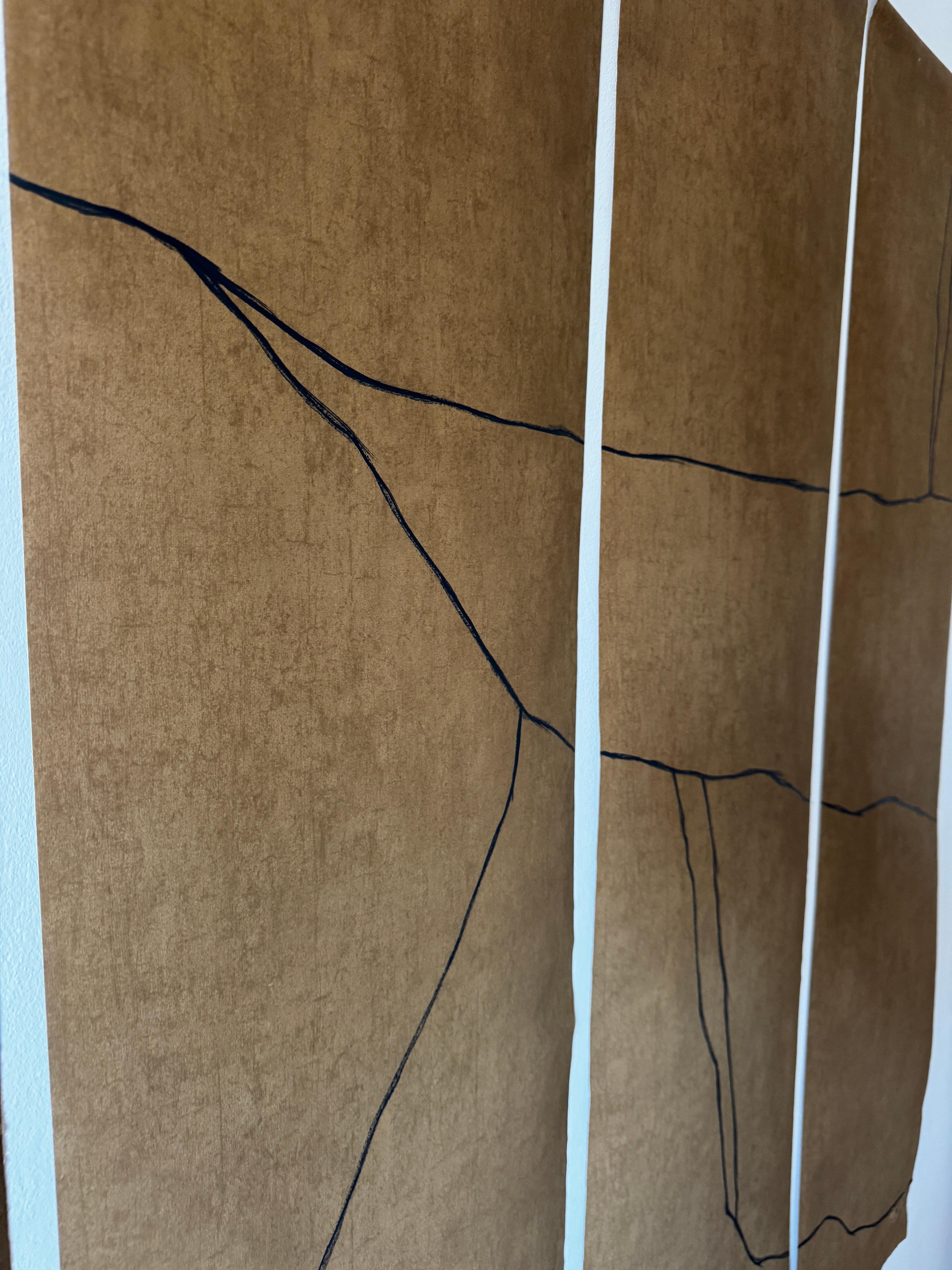 ABSTRACT Earth Tones Black Lines Composition 5 Paintings Artist Alicia Gimeno For Sale 1