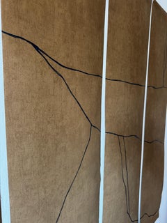 ABSTRACT Earth Tones Black Lines Composition 5 Paintings Artist Alicia Gimeno