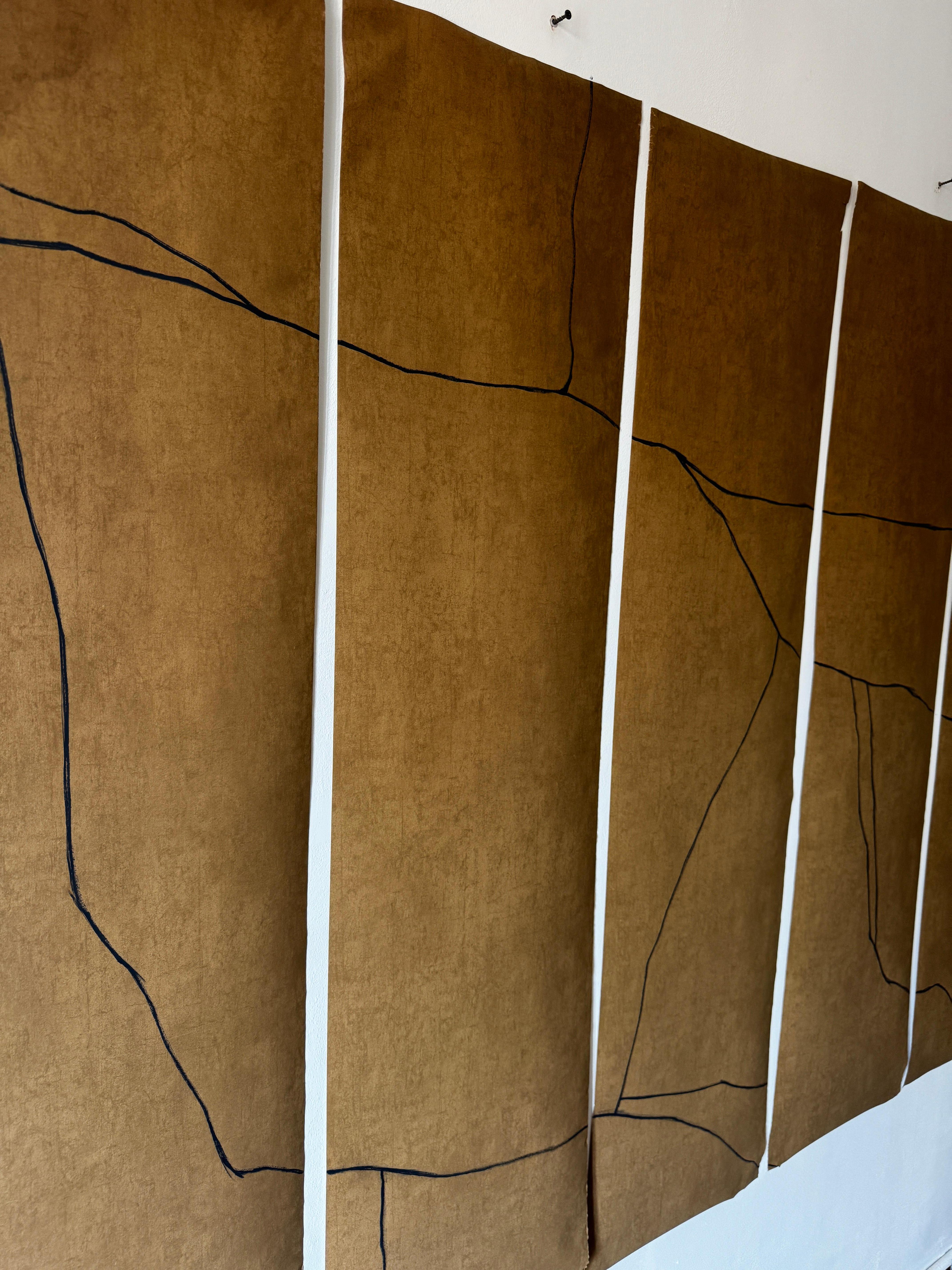ABSTRACT Earth Tones Black Lines Composition 5 Paintings Artist Alicia Gimeno For Sale 2