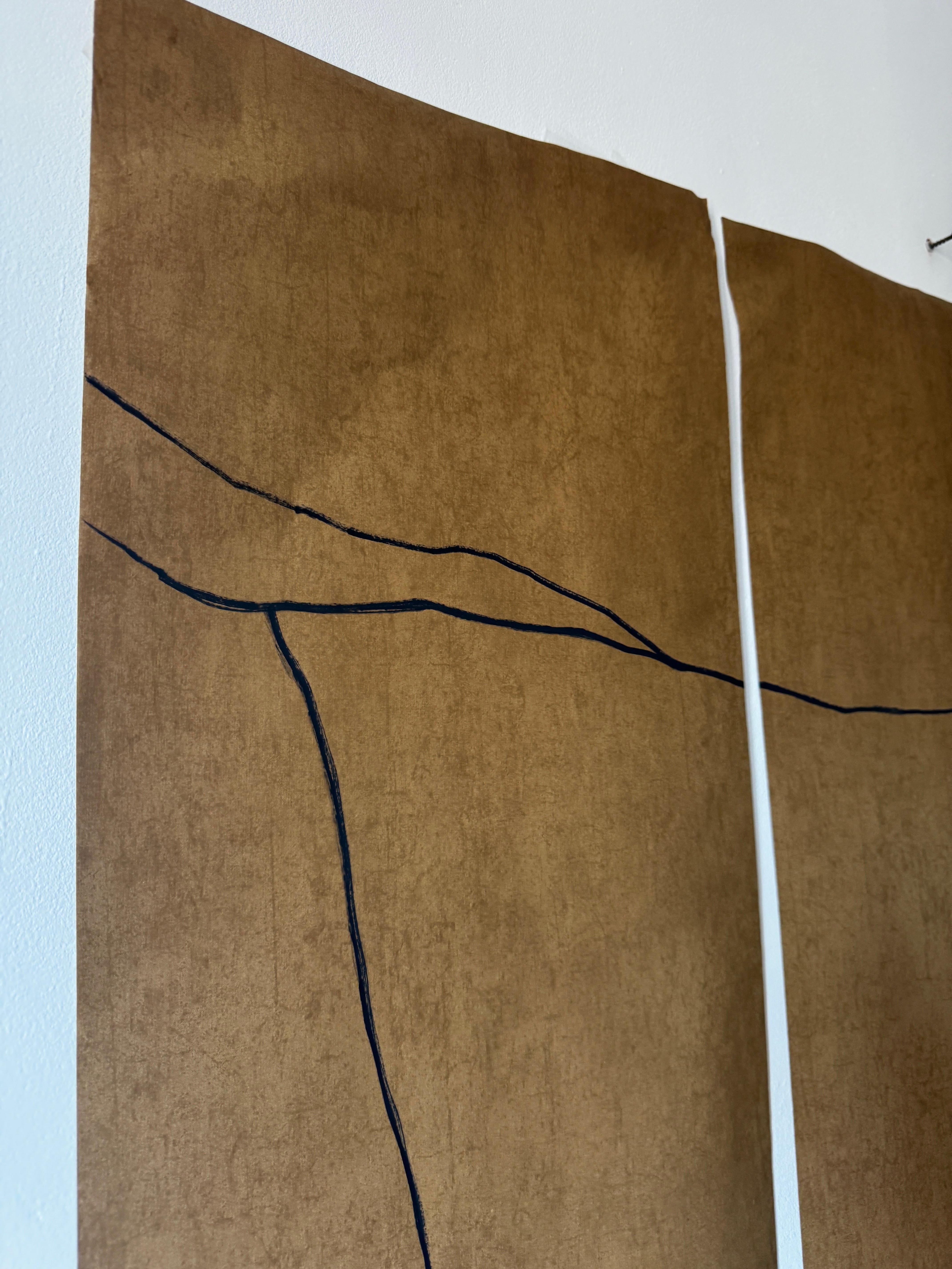 ABSTRACT Earth Tones Black Lines Composition 5 Paintings Artist Alicia Gimeno For Sale 3