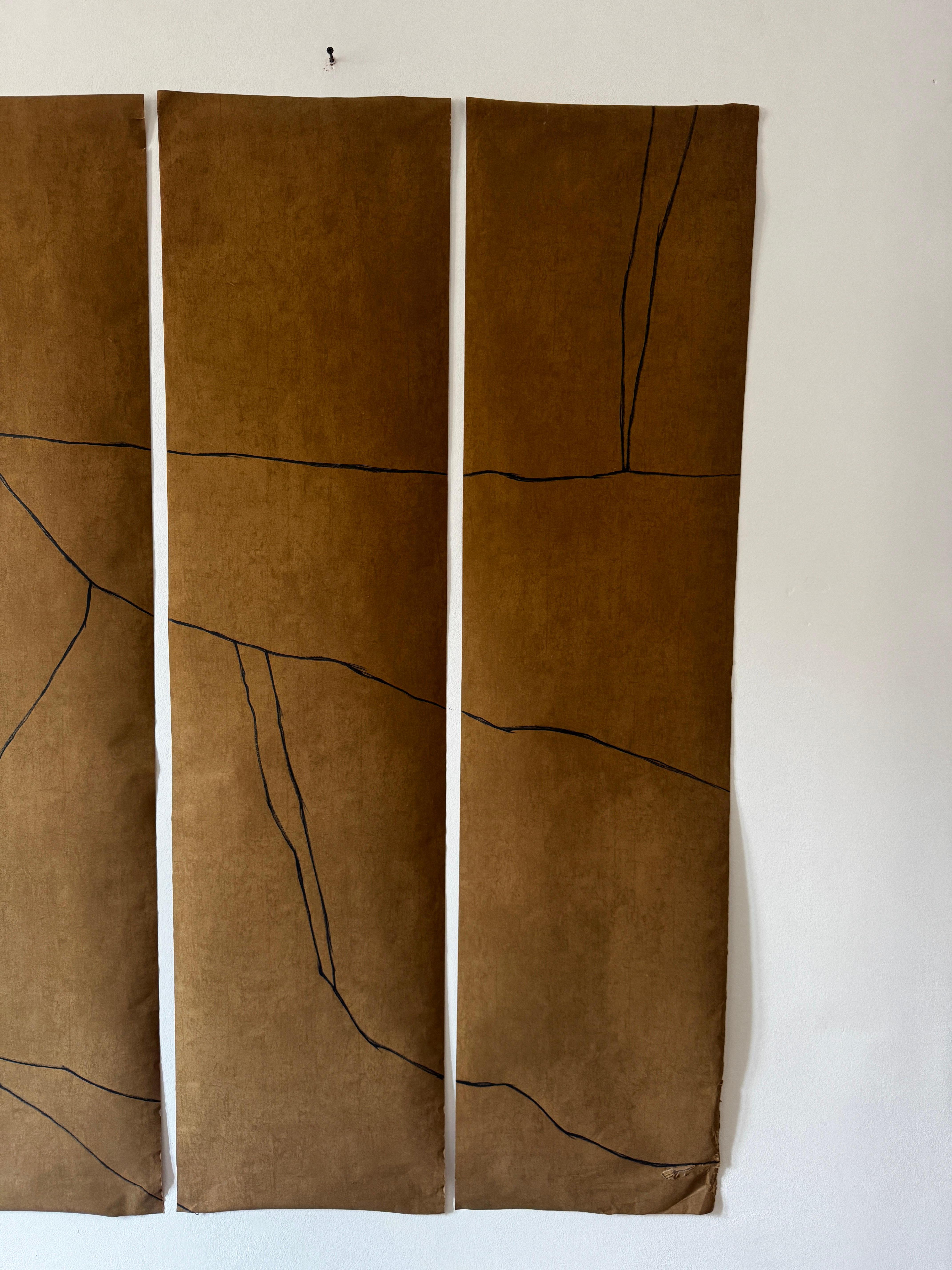 ABSTRACT Earth Tones Black Lines Composition 5 Paintings Artist Alicia Gimeno For Sale 5