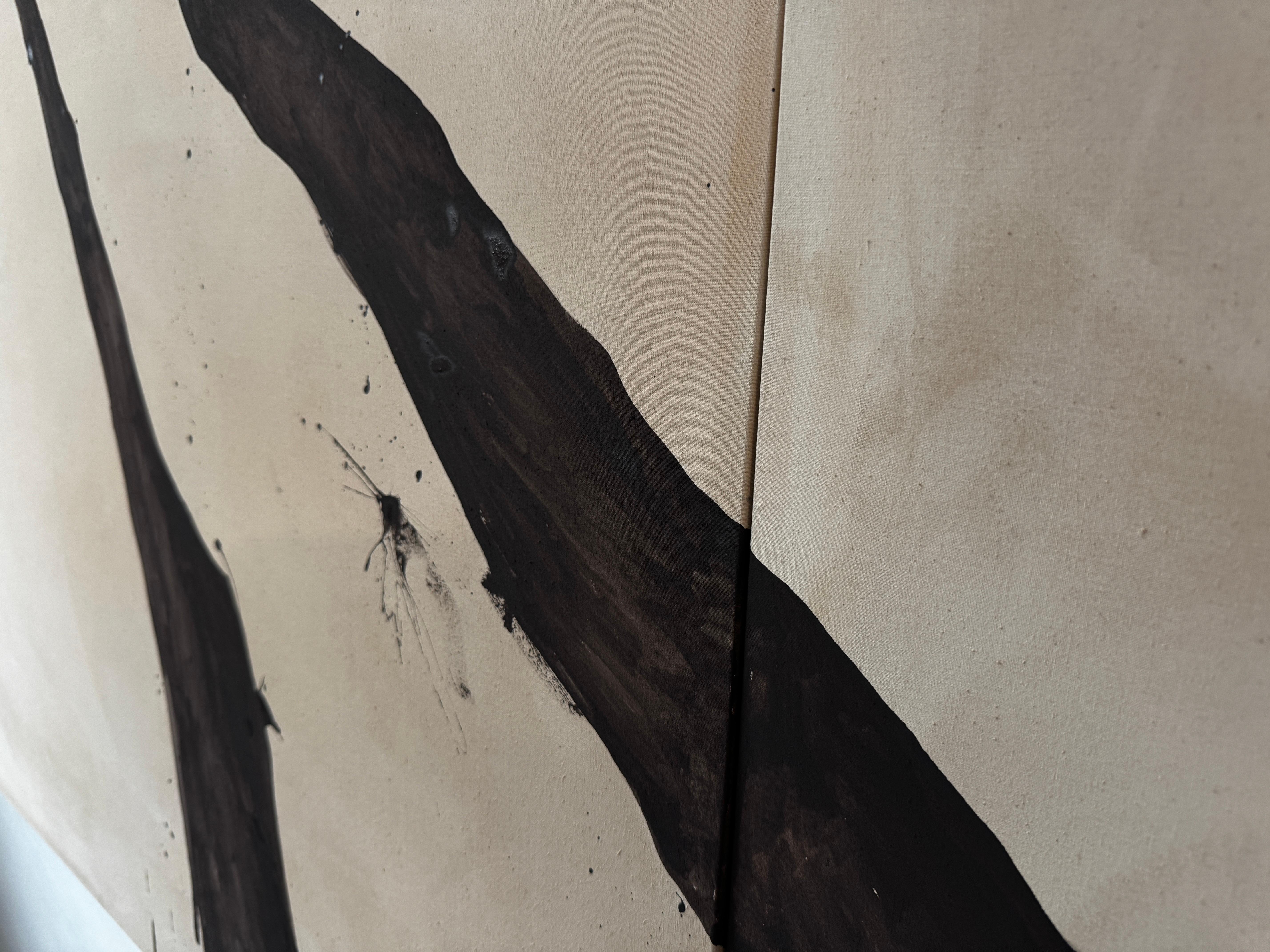 ABSTRACT Earth Tones Black Lines Froms Diptych Artwork Artist Alicia Gimeno For Sale 1