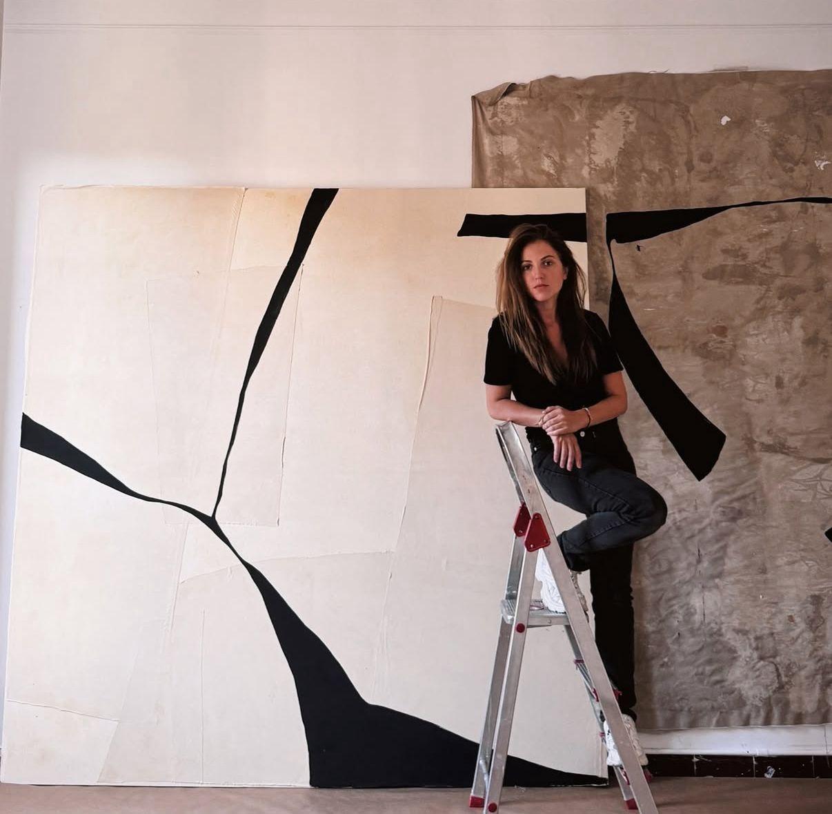 ABSTRACTO Tonos tierra Líneas negras Pintura Artista española Alicia Gimeno Nuevo en venta 5