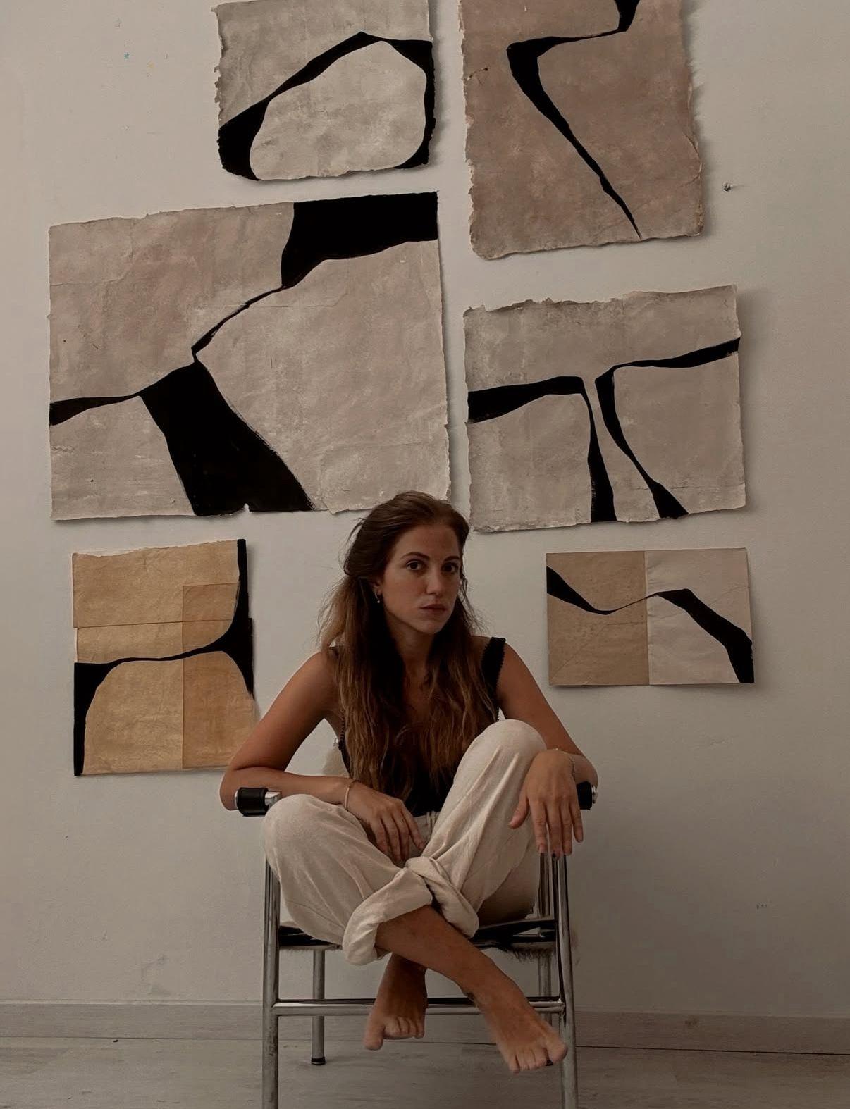 ABSTRACT Terra Toni Linee Nere Pittura Artista spagnola Alicia Gimeno New in vendita 5