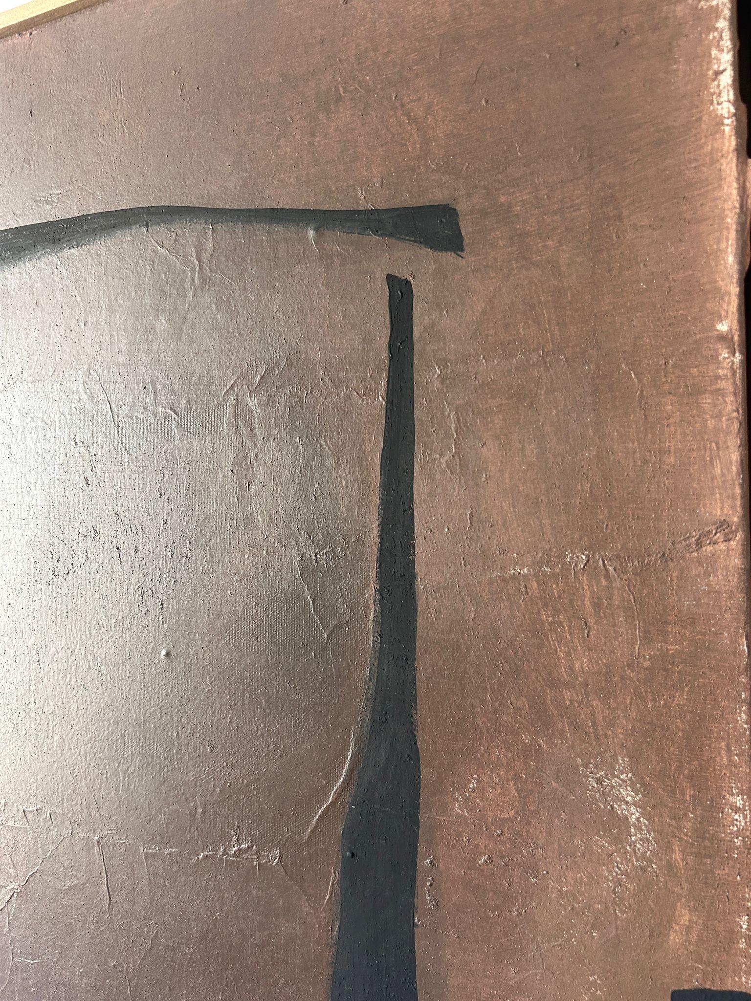 ABSTRACT Painting Black Brown Line Texture Spanish Artist Alicia Gimeno 2024 NEW en vente 3