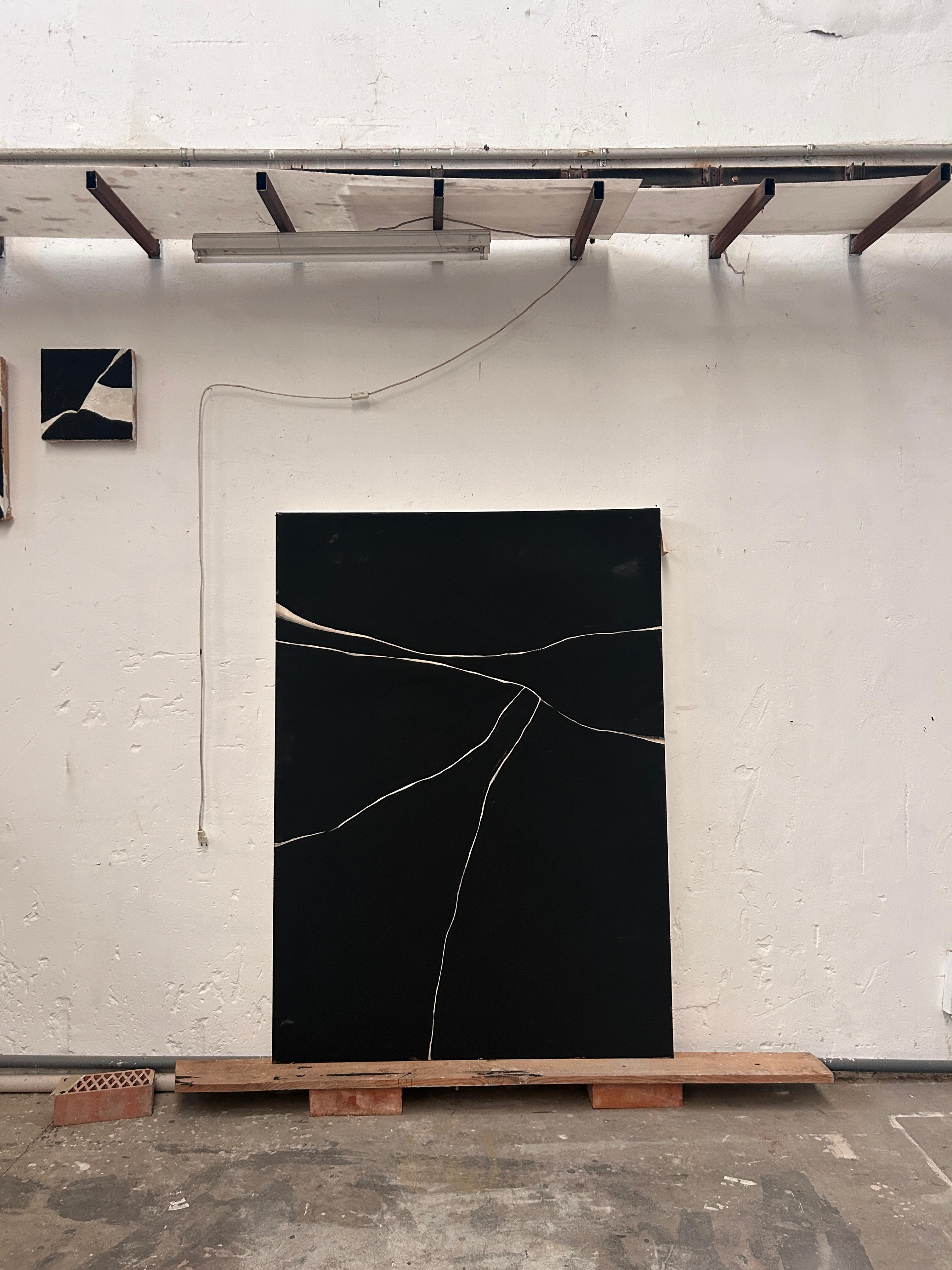 ABSTRACTO Pintura Lienzo Textura Negra Líneas Artista Española Alicia Gimeno en venta 2