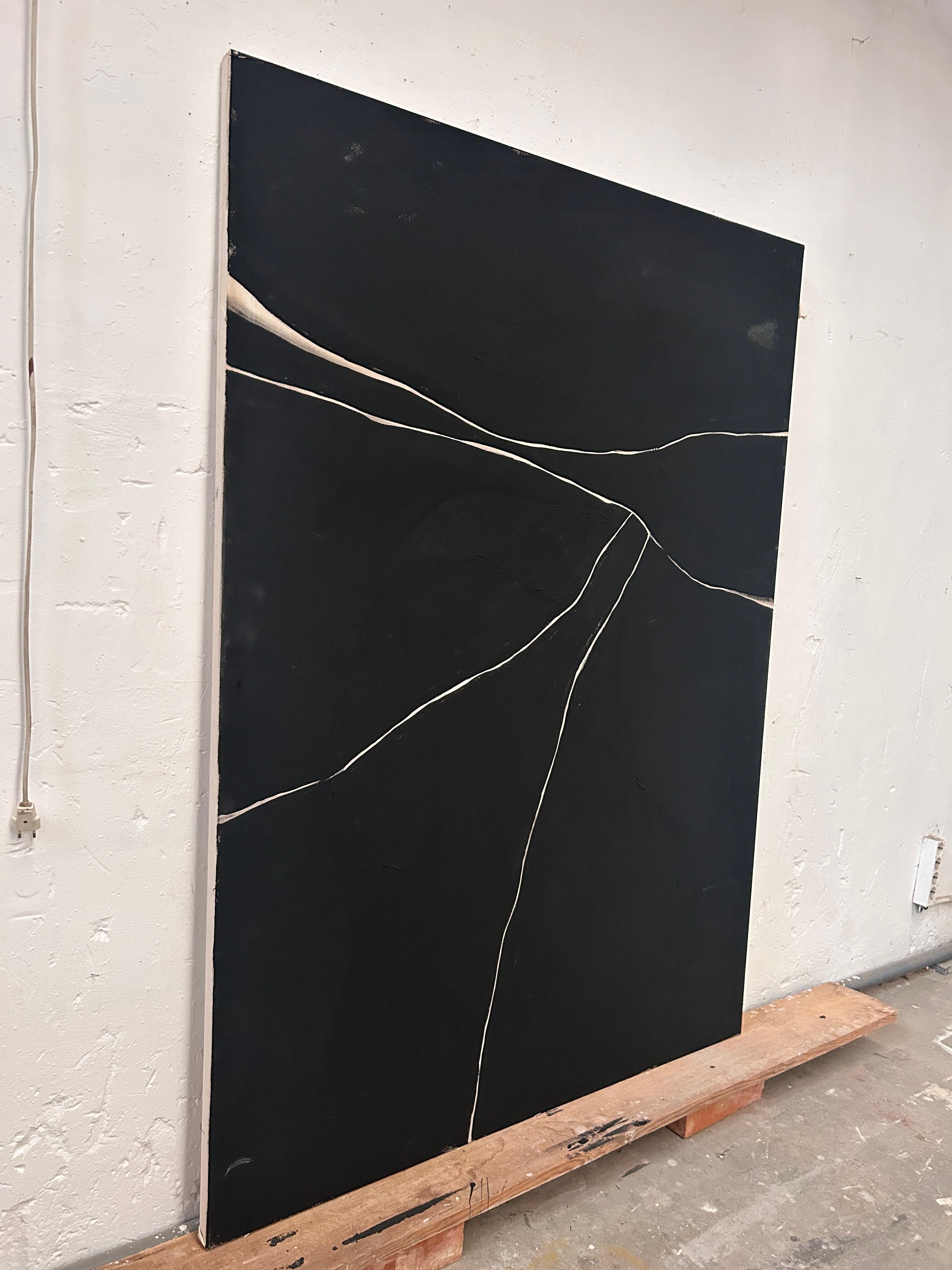 ABSTRACTO Pintura Lienzo Textura Negra Líneas Artista Española Alicia Gimeno en venta 3