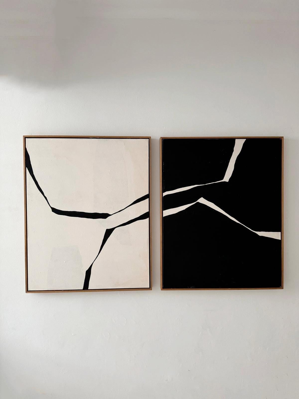 ABSTRACT  Gemälde Diptychon Linien Dunkelweiß Spanische Künstlerin Alicia Gimeno, NEU im Angebot 4