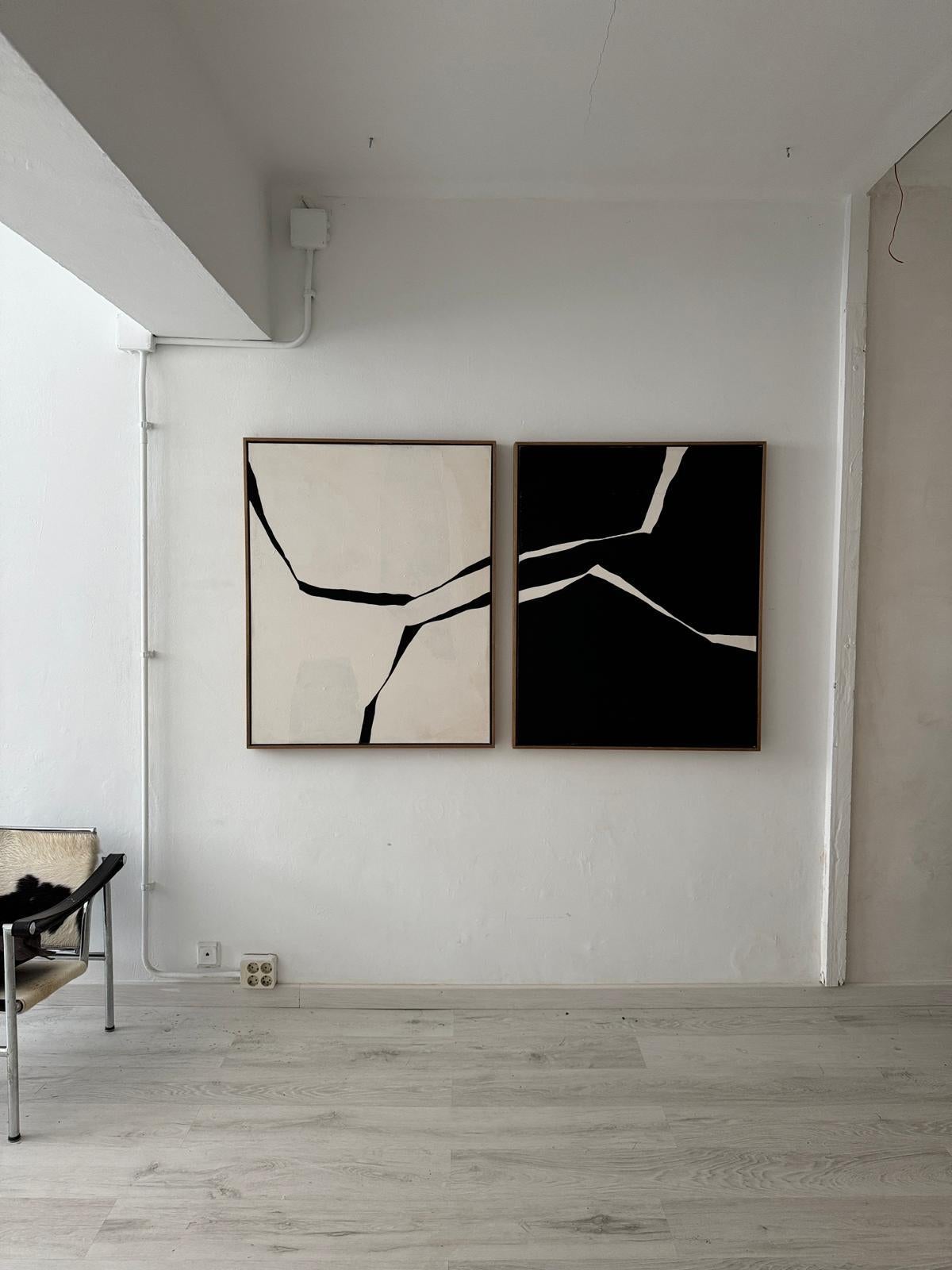 ABSTRACT  Gemälde Diptychon Linien Dunkelweiß Spanische Künstlerin Alicia Gimeno, NEU im Angebot 5