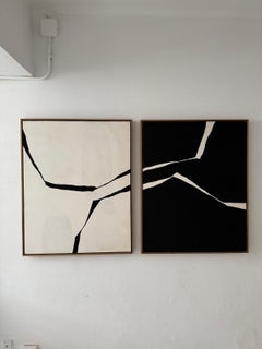 RESUMEN  Pintura Díptico Líneas Blanco Oscuro Artista Española Alicia Gimeno NUEVO