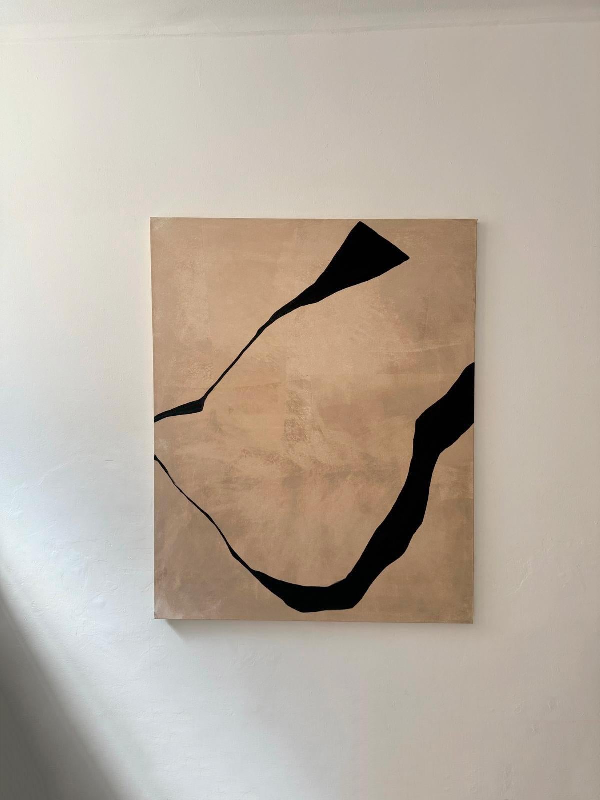 RÉSUMÉ  Peinture Terre Lignes brunes foncées Artiste espagnole Alicia Gimeno NEW