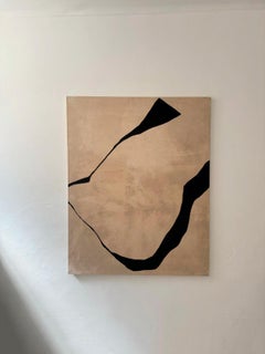 ABSTRACT  Painting Earth Brown Lines Dark Spanish Artist Alicia Gimeno NEW