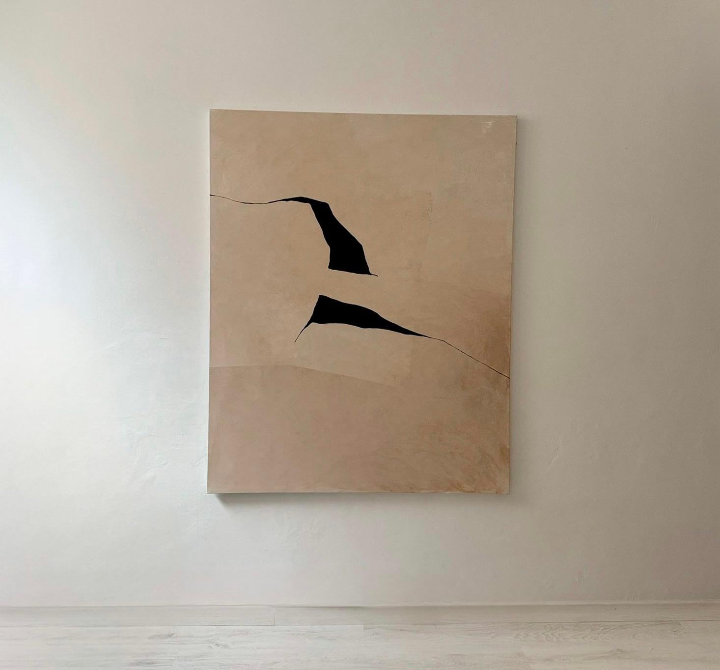 RÉSUMÉ  Peinture Terre Lignes brunes foncées Artiste espagnole Alicia Gimeno NEW