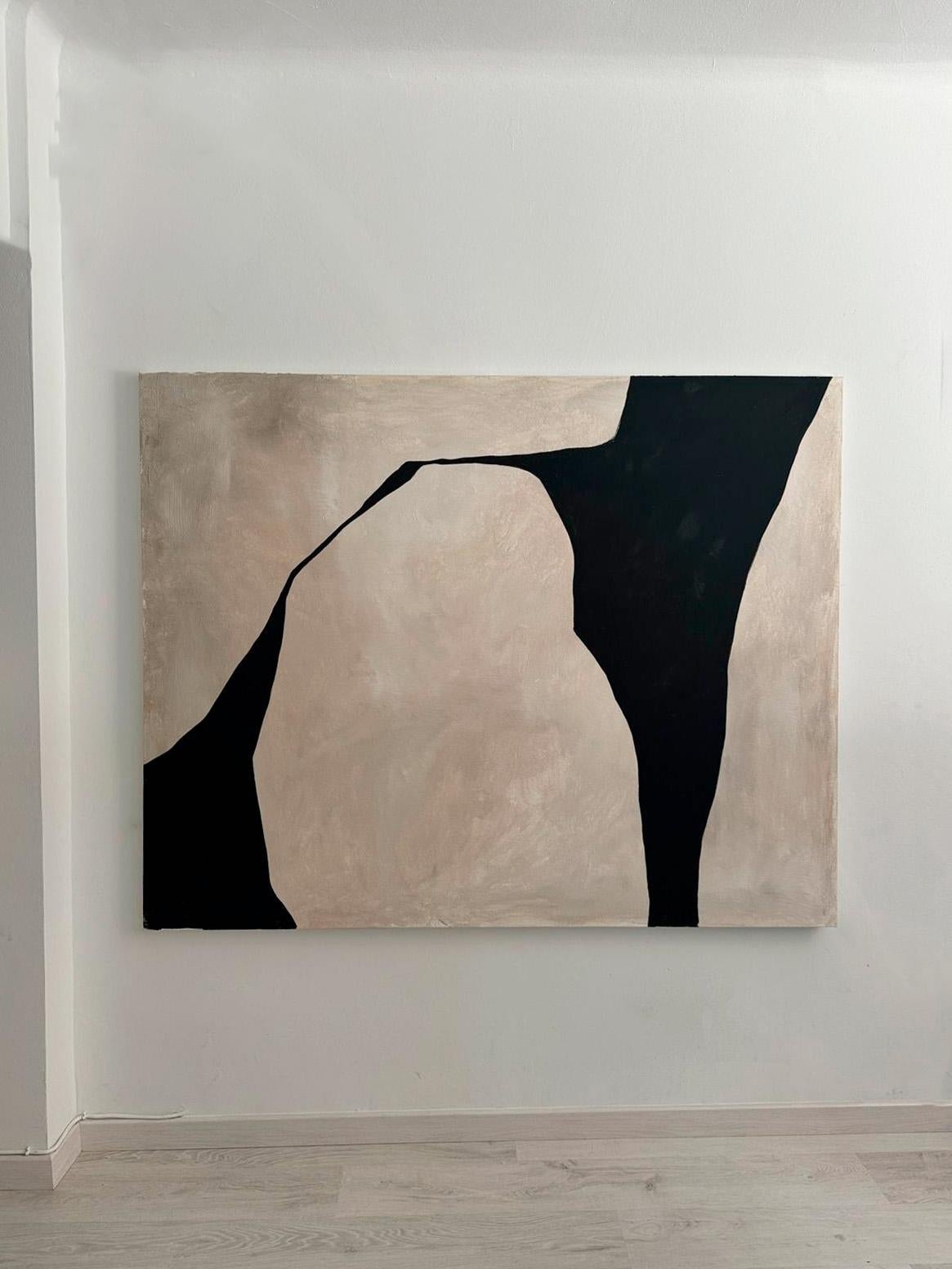 RÉSUMÉ  Peinture Lignes gestuelles Terre foncée Artiste espagnole Alicia Gimeno NEW
