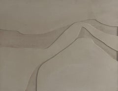 ABSTRACT, Gemälde mit weißen Linien, Holztafel der spanischen Künstlerin Alicia Gimeno, 2024 