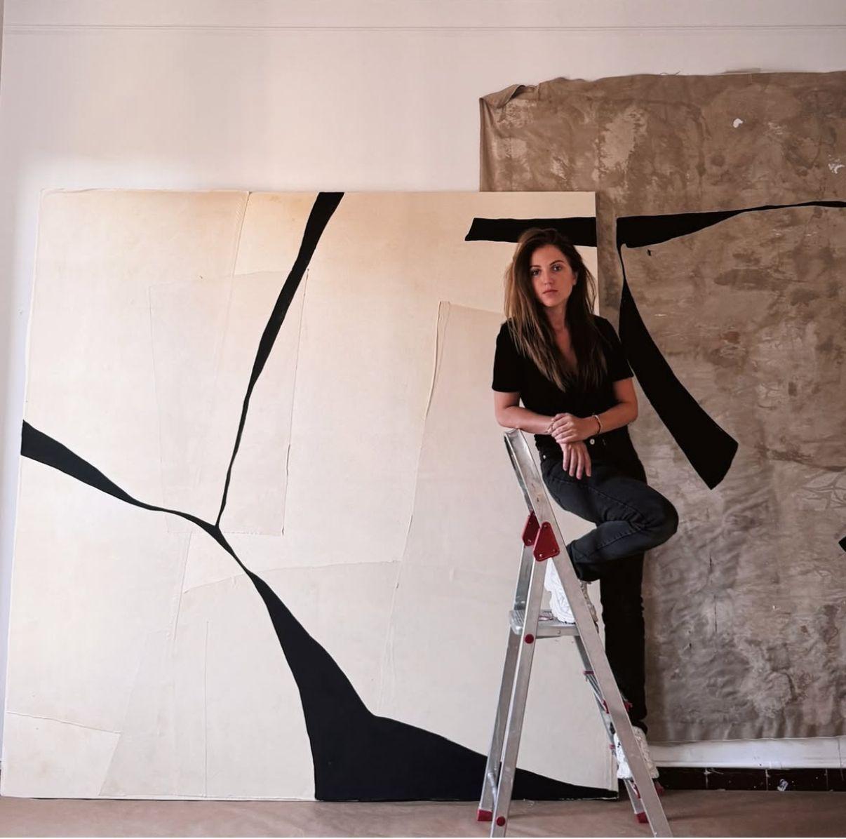 ABSTRACT Tamaño Minimalismo Pintura Textil Artista Española Alicia Gimeno Negro en venta 6