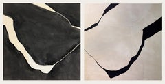 Dittico Pittura astratta minimalista Forme lineari nere 2026, Alicia Gimeno New