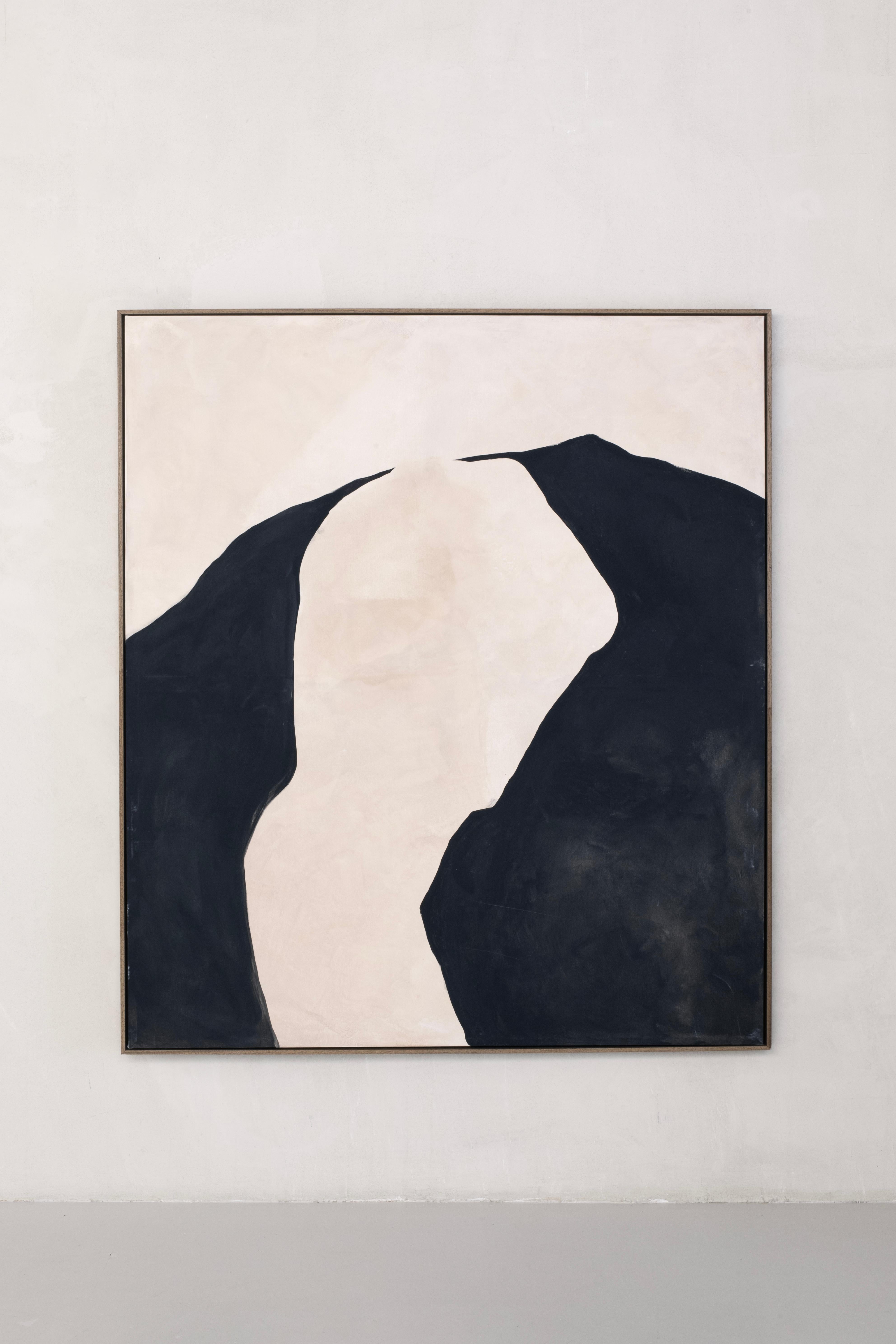 Minimalist Abstract Painting, Black Linear Forms, 2025, Alicia Gimeno New