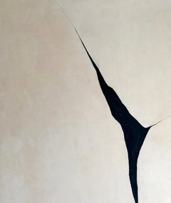 Minimalist Abstract Painting Earth Black Linear Forms 2026, Alicia Gimeno New