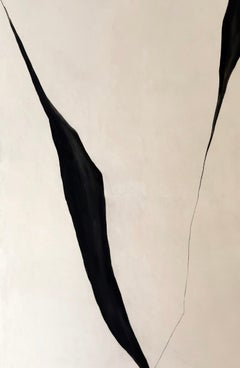 Minimalist Abstract Painting Earth Black Linear Forms 2026, Alicia Gimeno New