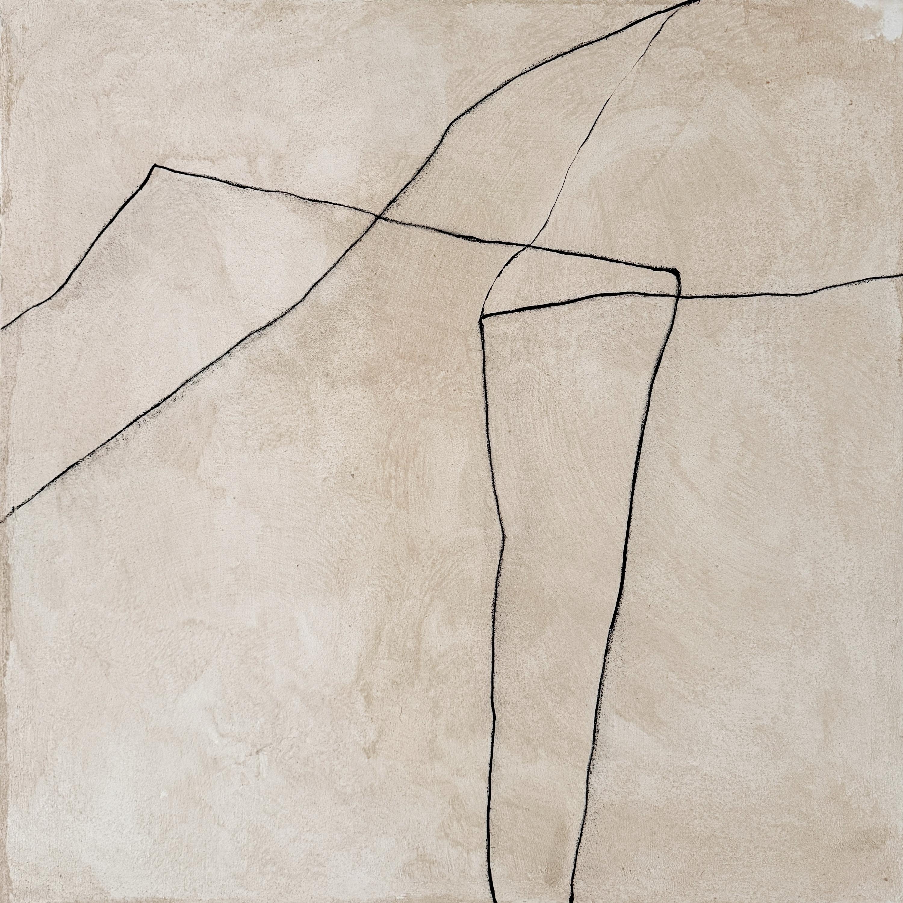 Peinture abstraite minimaliste Terre Noir Formes linéaires 2026, Alicia Gimeno New