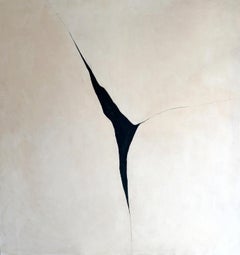 Minimalist Abstract Painting Earth Black Linear Forms 2026, Alicia Gimeno New