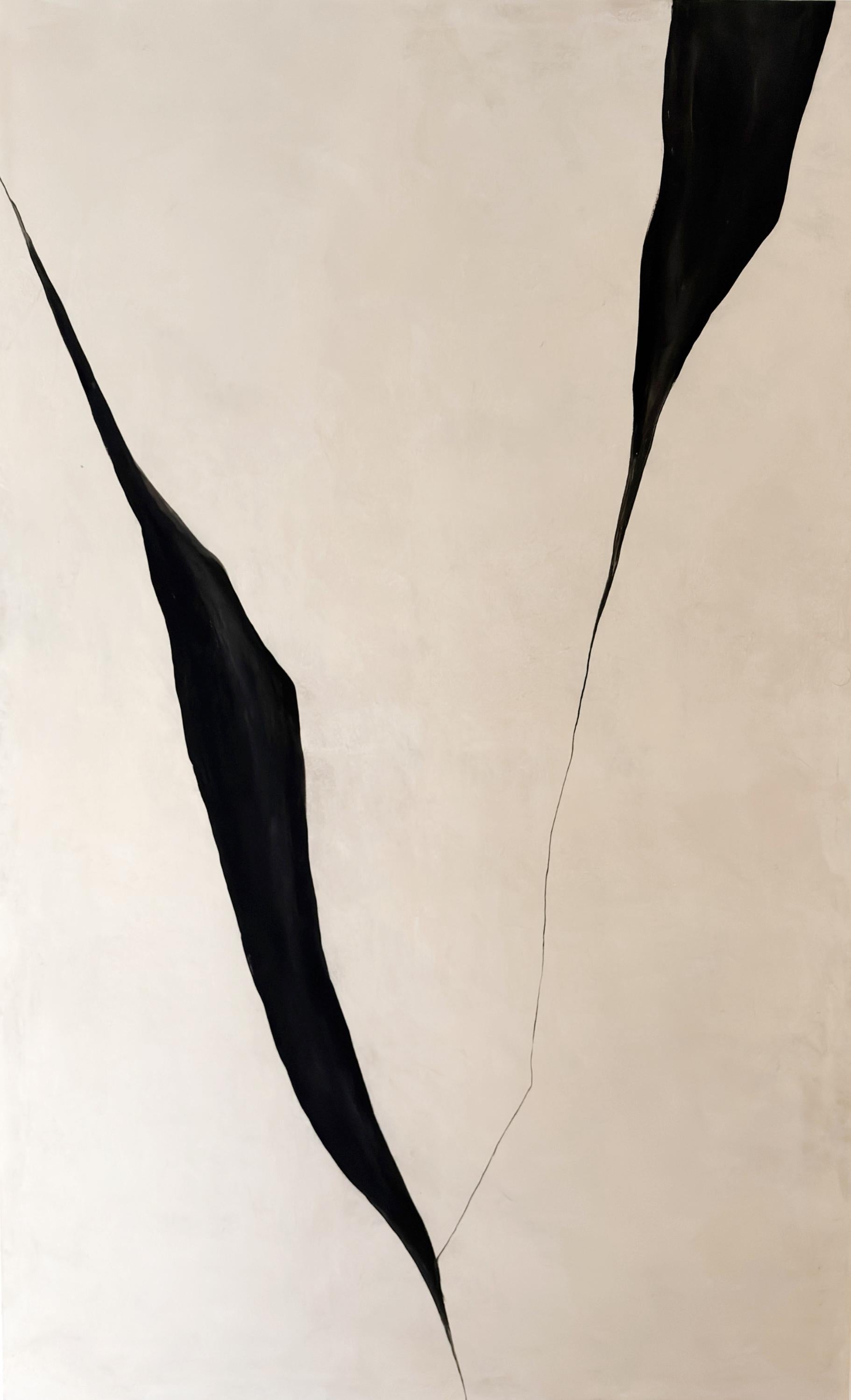 Peinture abstraite minimaliste Terre Noir Formes linéaires 2026, Alicia Gimeno New