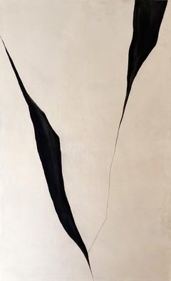 Minimalist Abstract Painting Earth Black Linear Forms 2026, Alicia Gimeno New