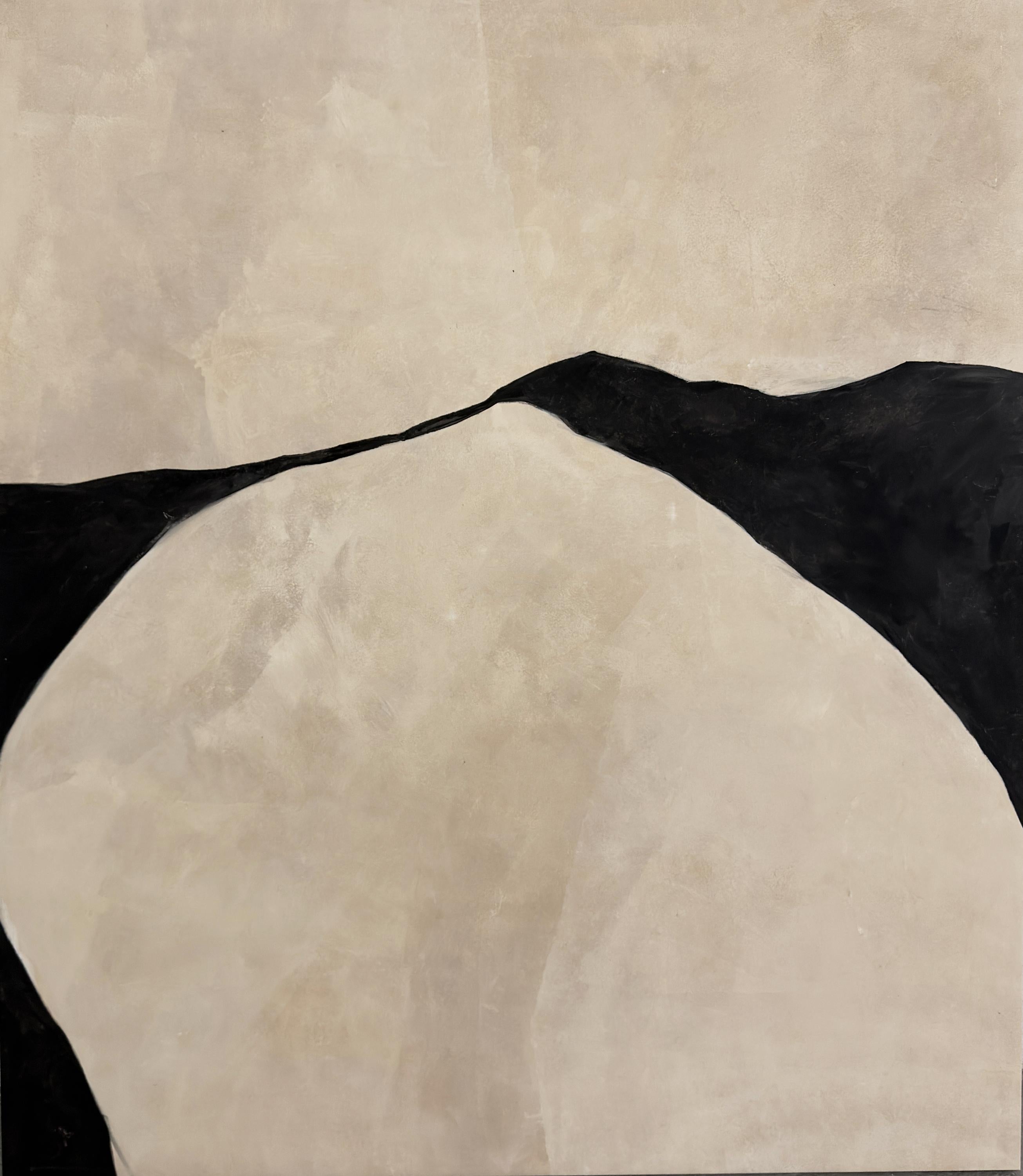 Peinture abstraite minimaliste Terre Noir Formes linéaires 2026, Alicia Gimeno New
