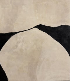 Minimalist Abstract Painting Earth Black Linear Forms 2026, Alicia Gimeno New