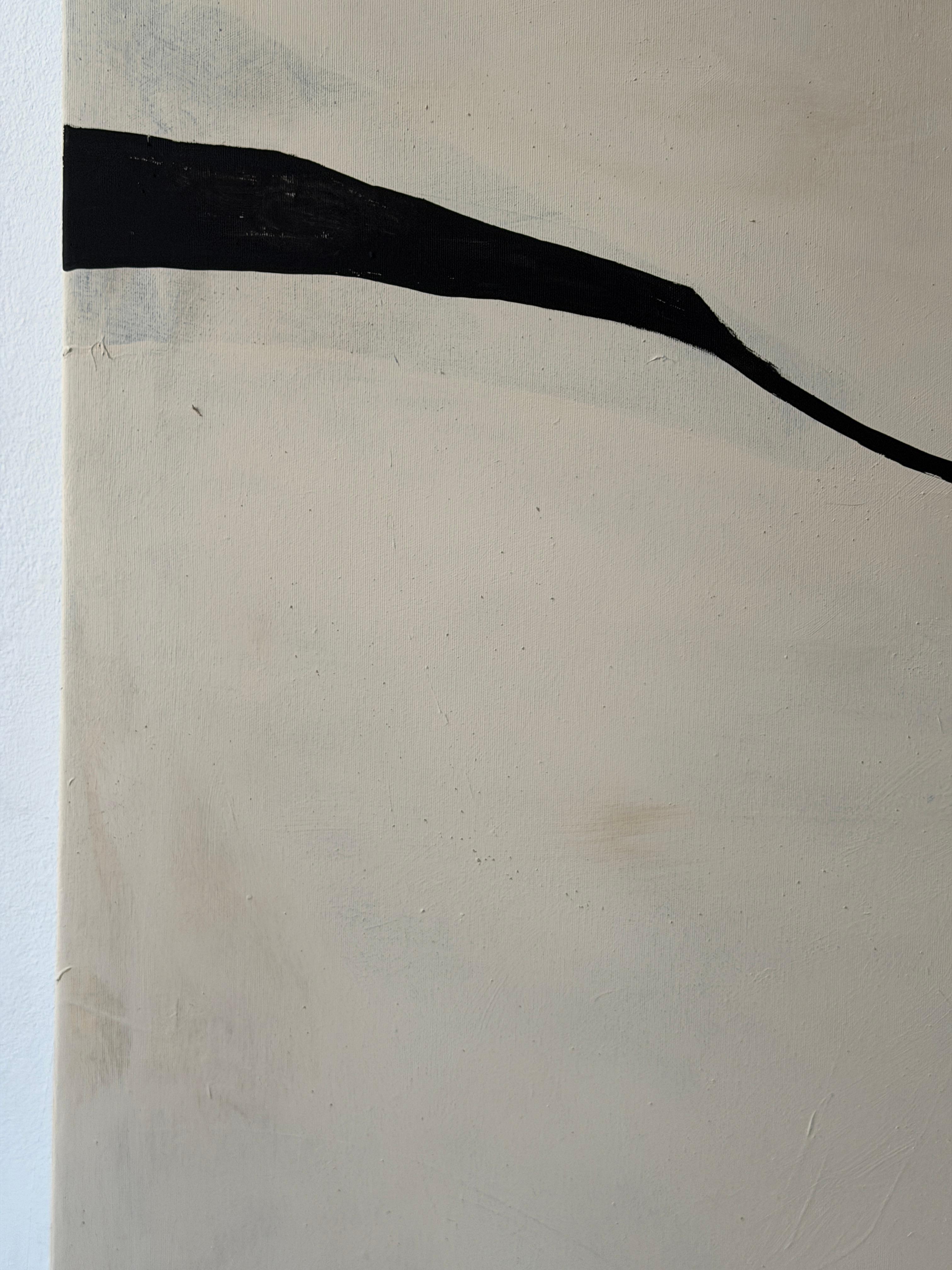 Minimalist Abstract Painting with Black Linear Forms by Alicia Gimeno 2025 For Sale 1