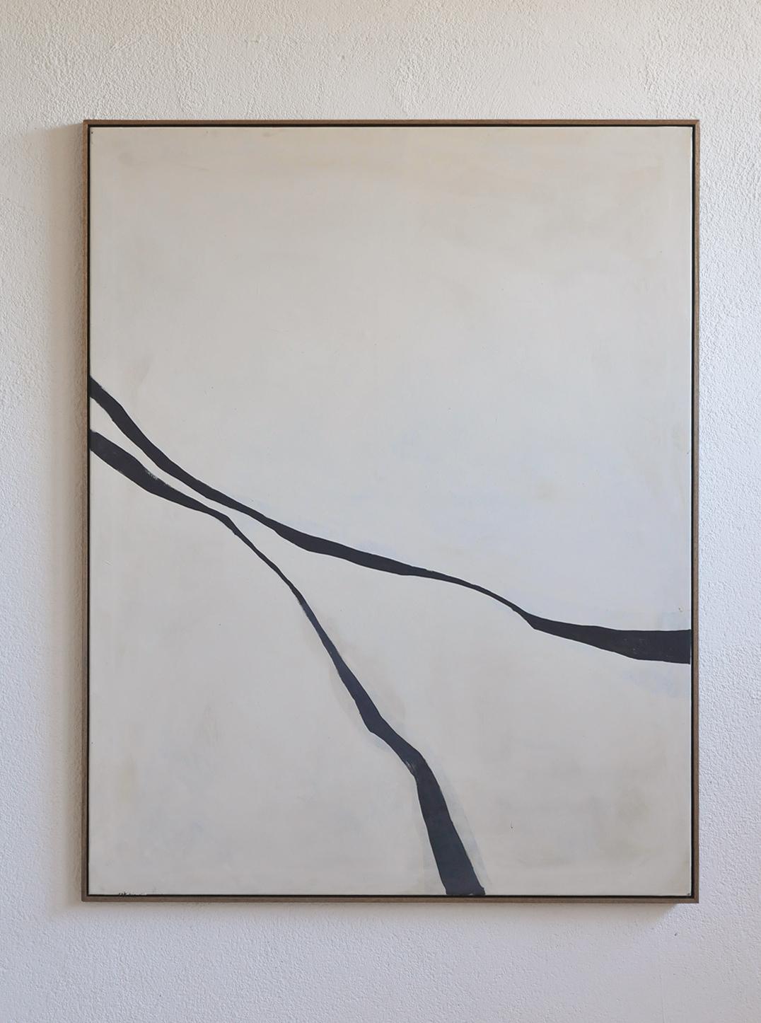 Minimalist Abstract Painting with Black Linear Forms by Alicia Gimeno 2025 For Sale 3