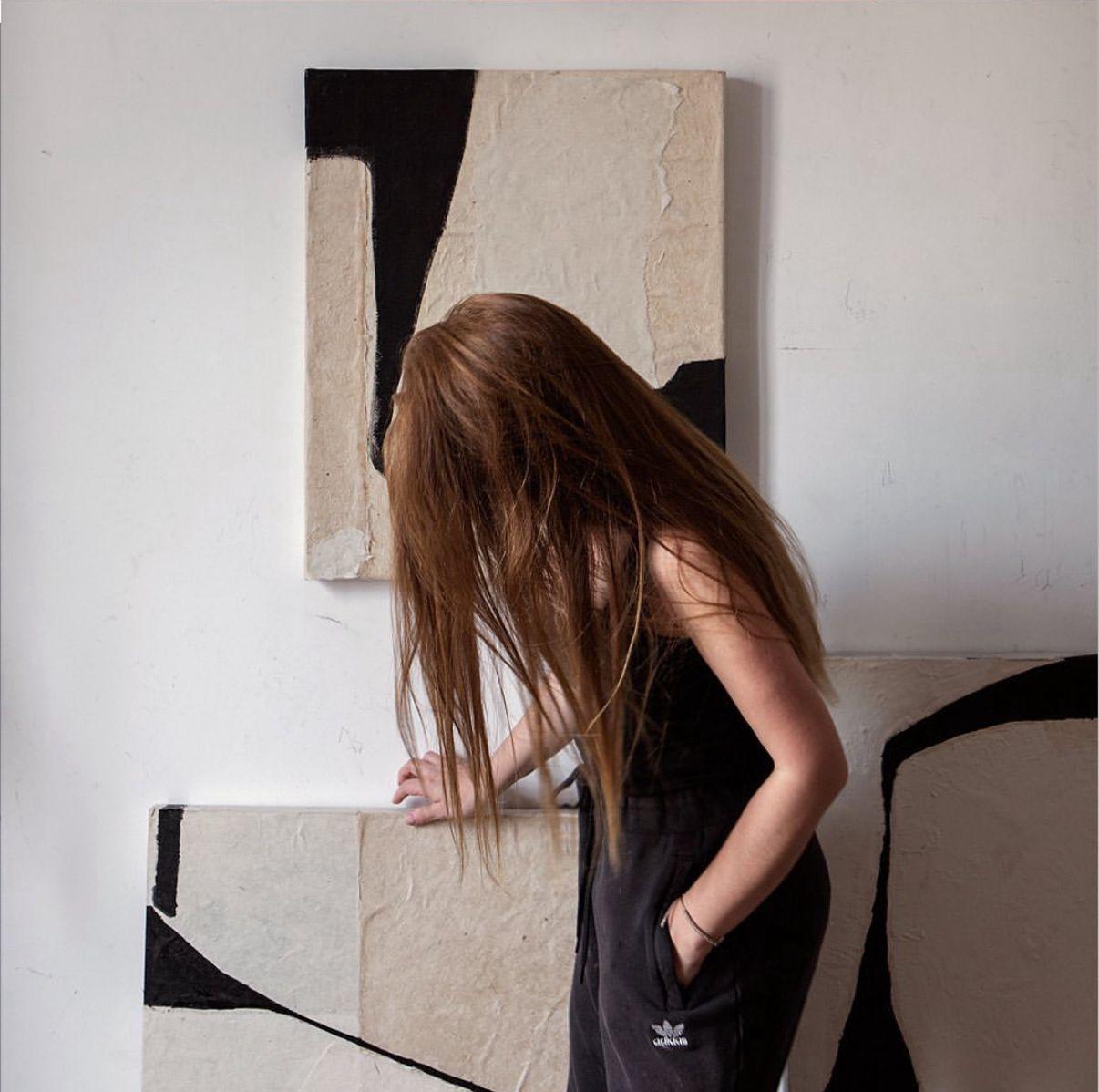 Minimalist Abstract Painting with Black Linear Forms by Alicia Gimeno 2025 For Sale 7