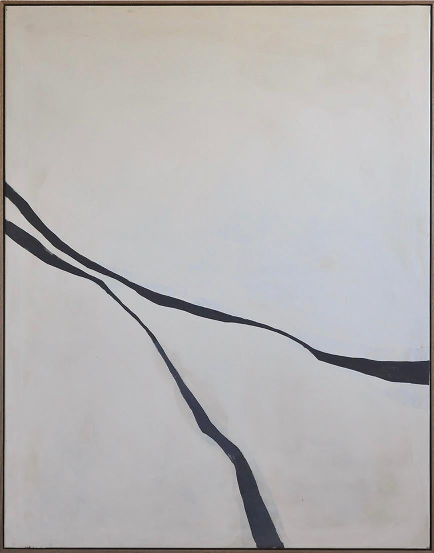 Minimalist Abstract Painting with Black Linear Forms by Alicia Gimeno 2025