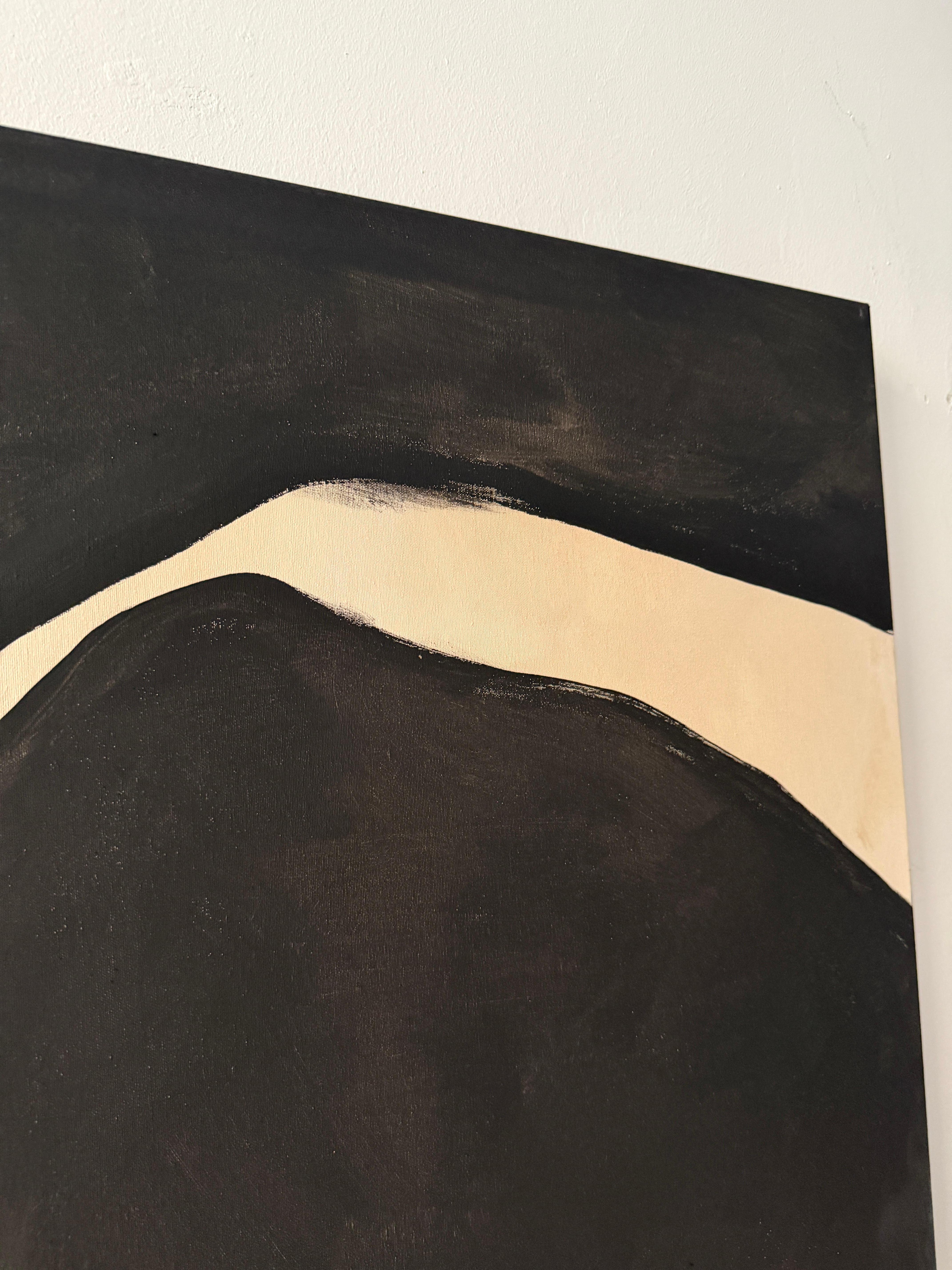 Minimalist Abstract Painting with Dark Linear Forms by Alicia Gimeno 2025 For Sale 1