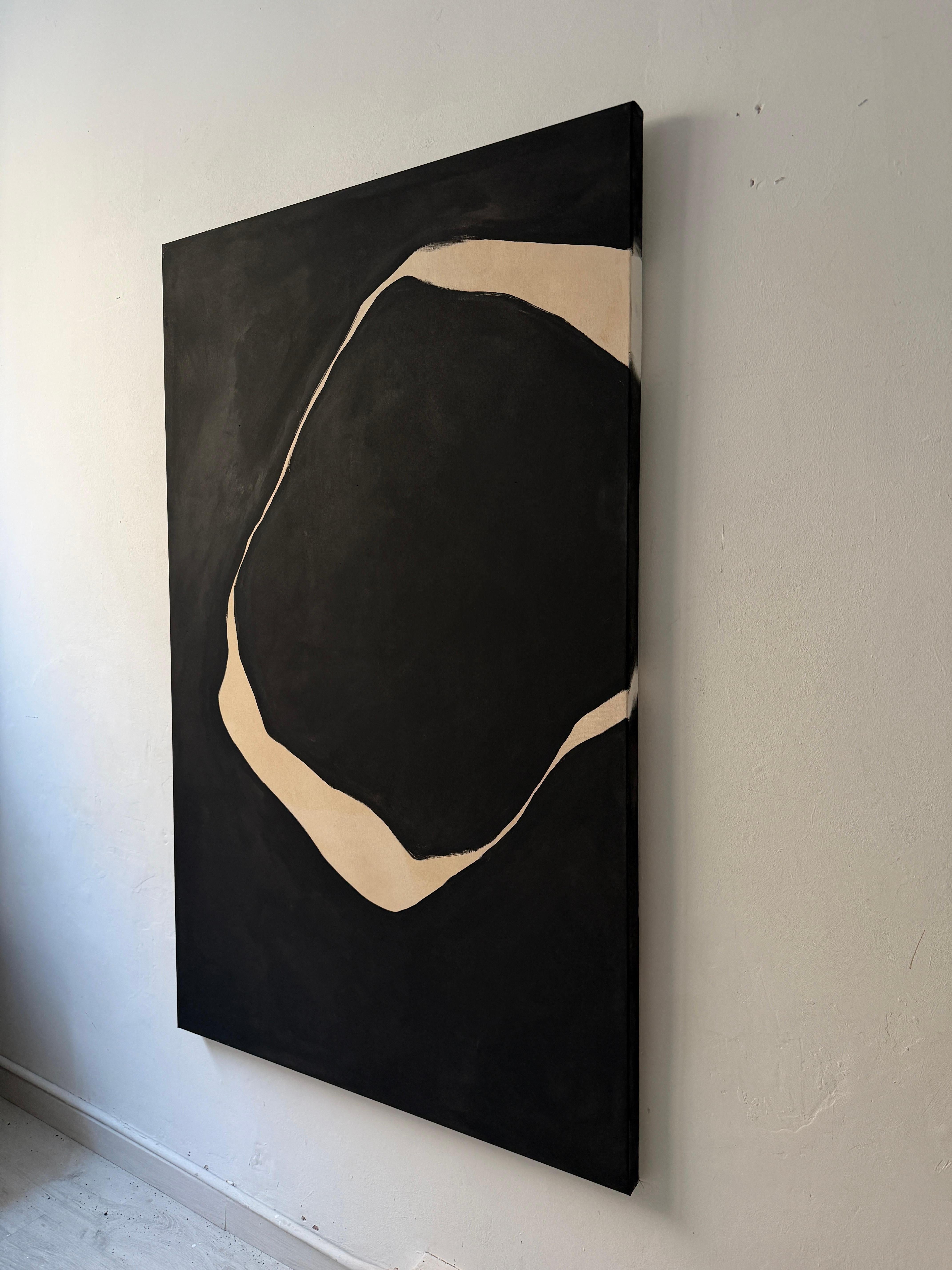 Minimalist Abstract Painting with Dark Linear Forms by Alicia Gimeno 2025 For Sale 3