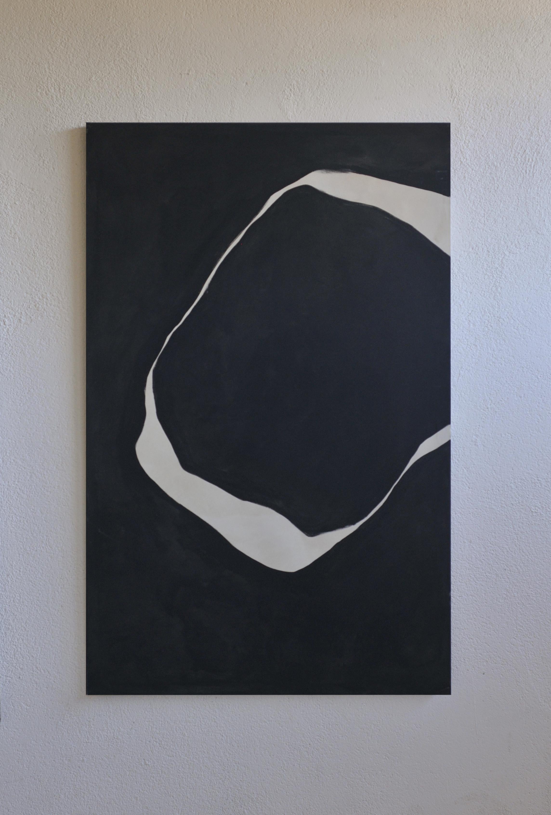 Minimalist Abstract Painting with Dark Linear Forms by Alicia Gimeno 2025 For Sale 4