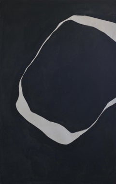 Minimalist Abstract Painting with Dark Linear Forms by Alicia Gimeno 2025