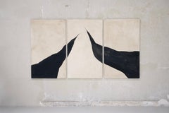 Triptyque Peinture abstraite minimaliste Formes linéaires noires 2025, Alicia Gimeno New