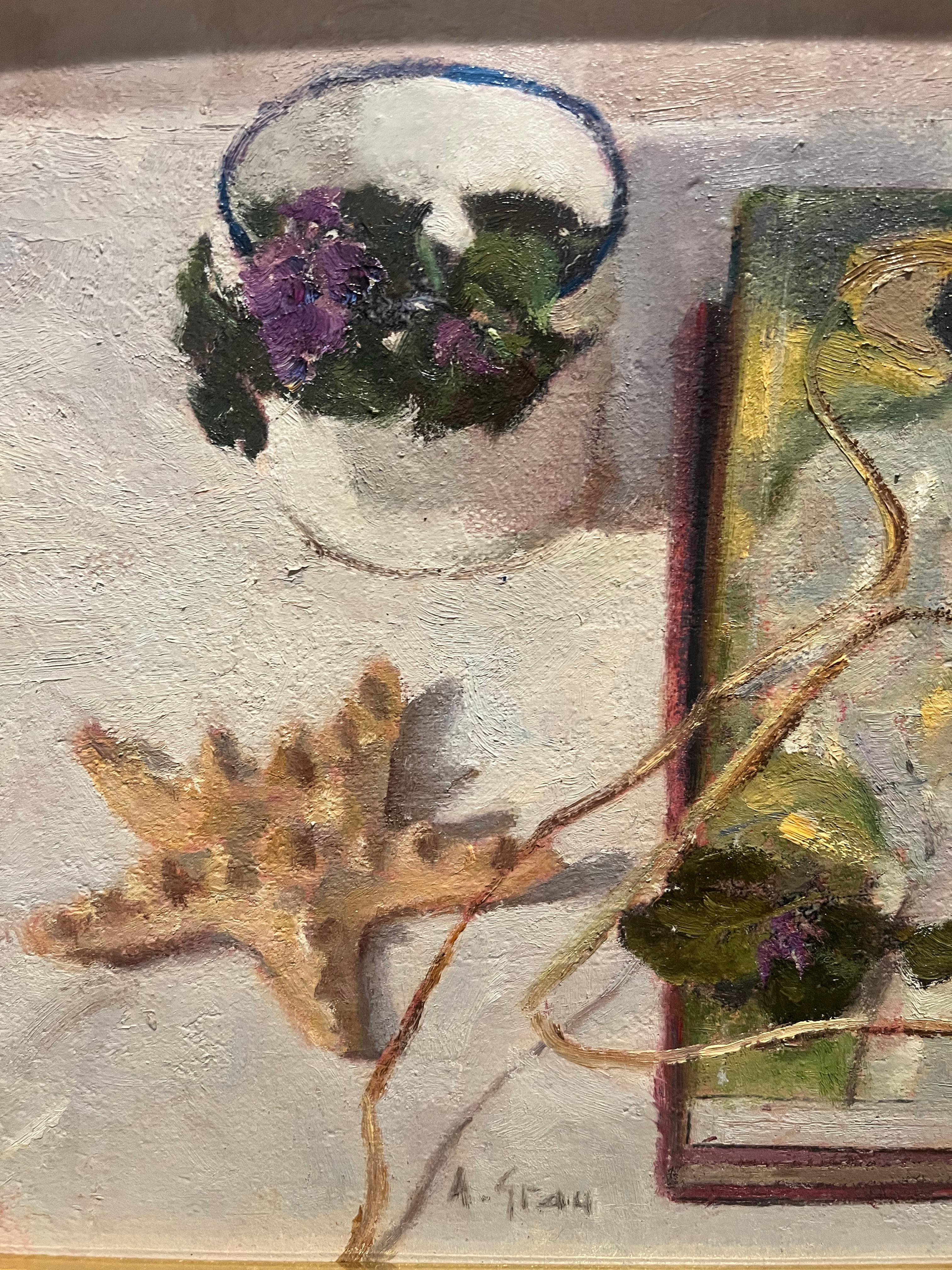 Natura morta con Sorolla Libro - Still-Life Painting Marrone di Alicia Grau 
