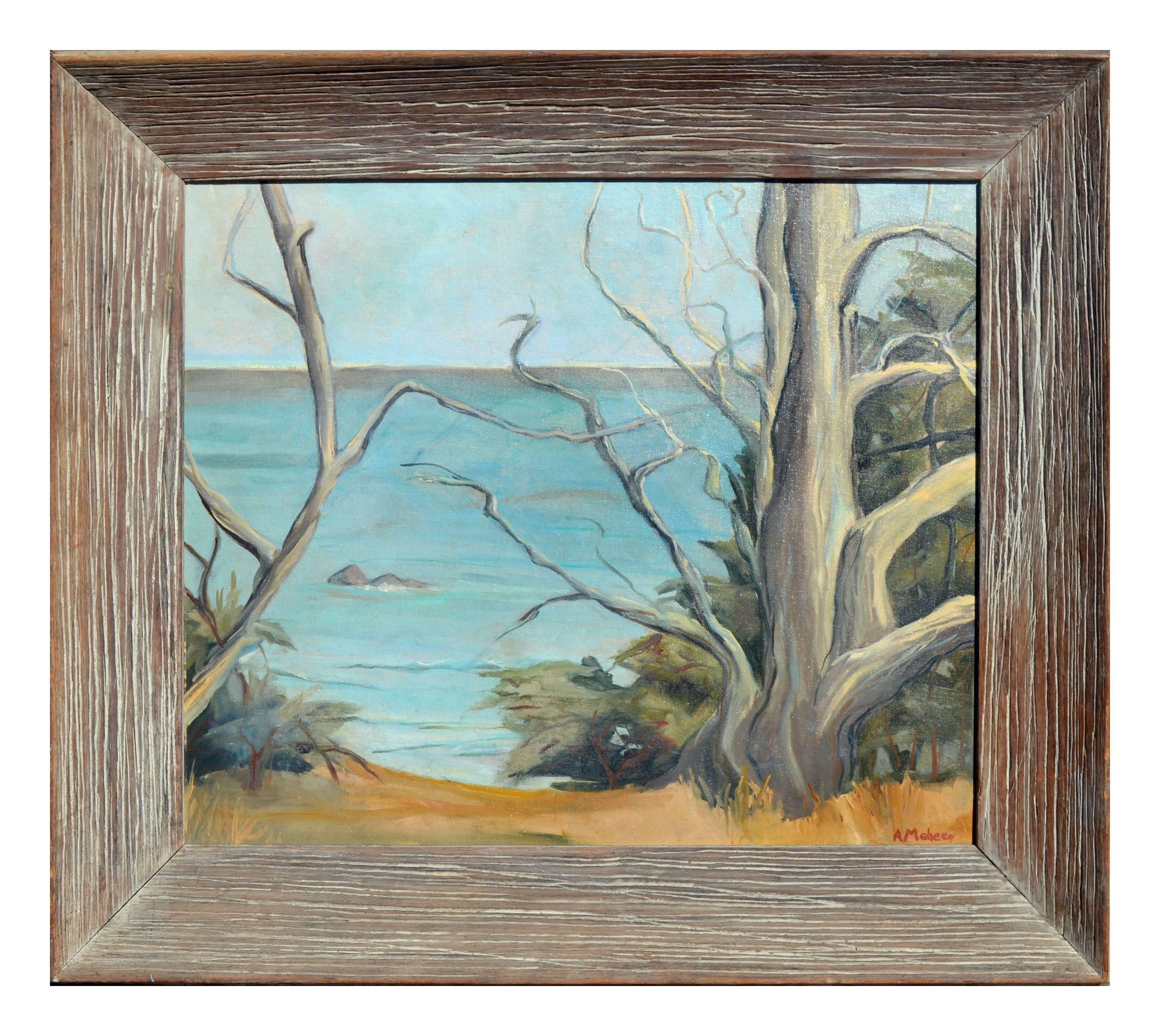 Vintage Monterey California Landscape -- Along the Shore by Alicia Meheen Carmel

Plein-air landscape painting of trees along the Monterey Bay, California by Carmel artist Alicia Meheen (American, 20th century).

Signed "A. Meheen" lower