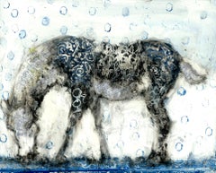 Blue Balloon Horse, 2018, oil on panel, 8 x 10 inches. Dreamy rain composition 