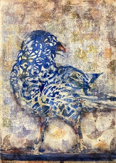 Bluebird, abstracted oil painting of bird, neutral earth tones