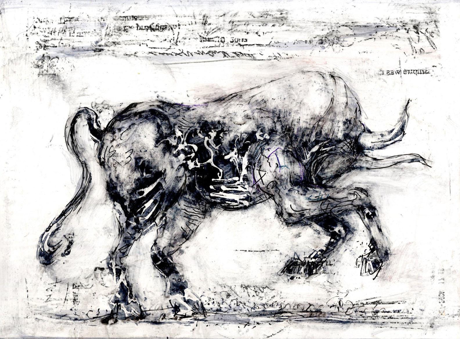 Bull - Contemporary Painting by Alicia Rothman
